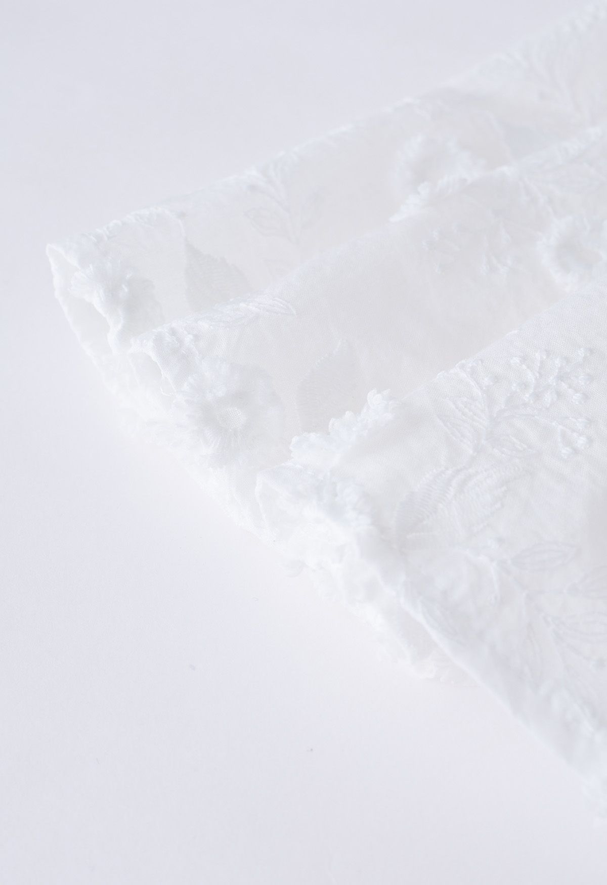 Tasseled Florets Embroidered Midi Skirt in White