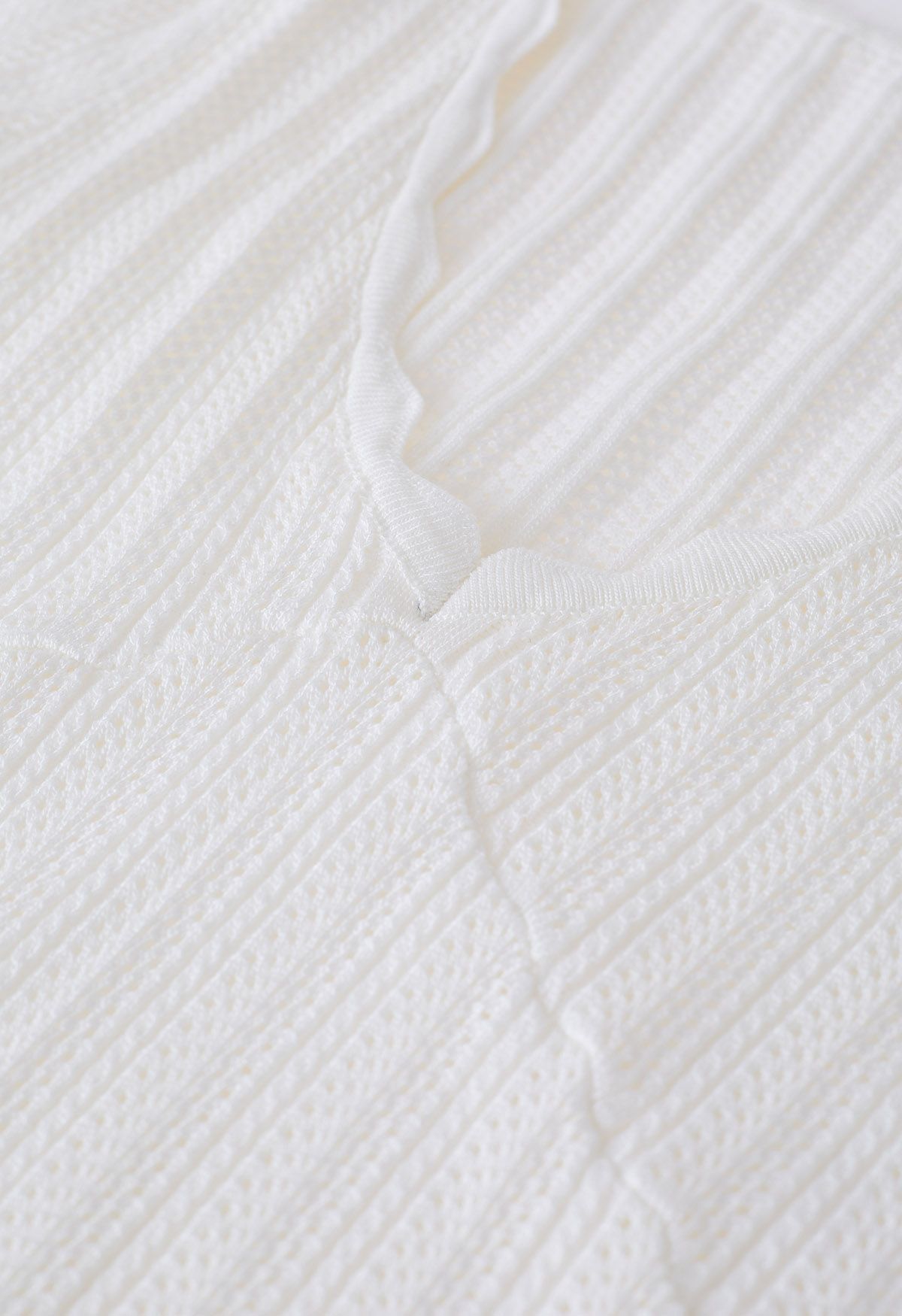 Scallop Edge Pointelle Short-Sleeve Crop Top in White