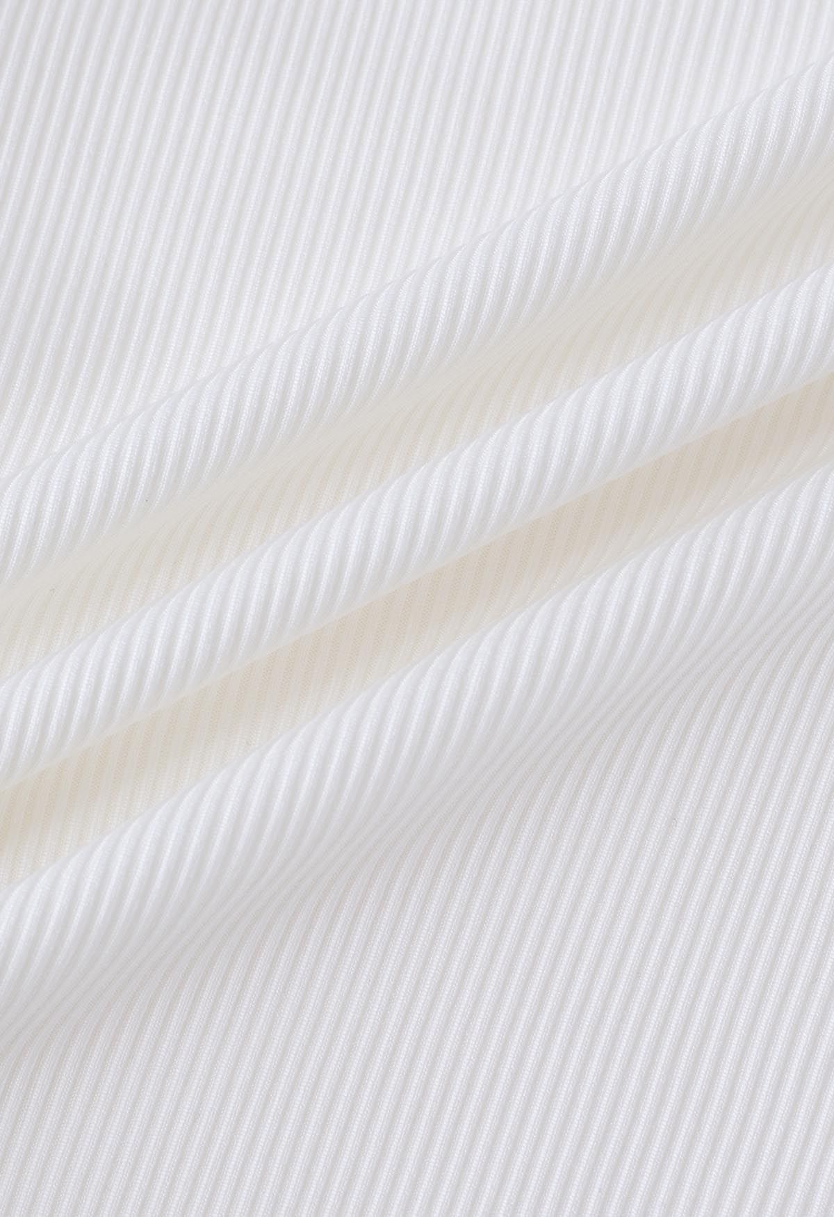 Drawstring Faux-Wrap Ruffle Sleeveless Top in White