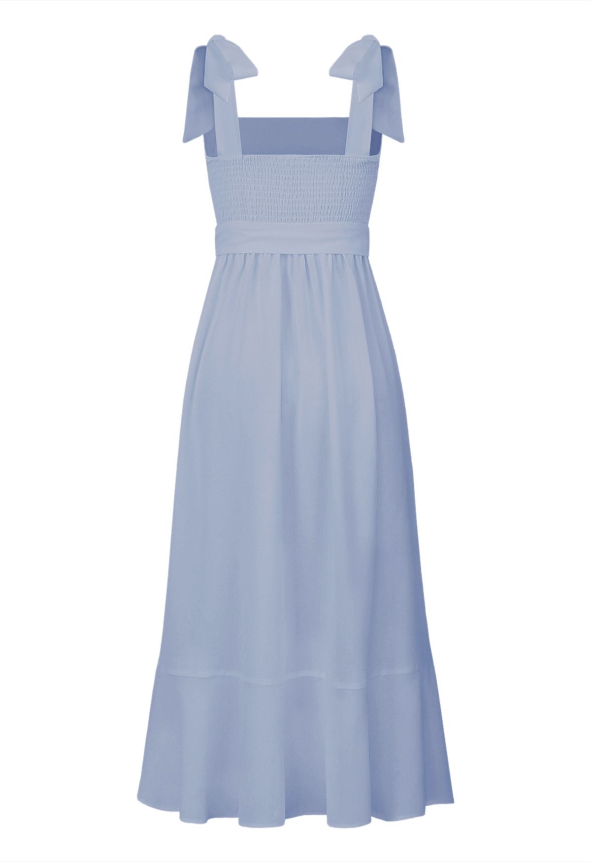 Ruffle Hem Tie-Shoulder Cami Dress in Dusty Blue