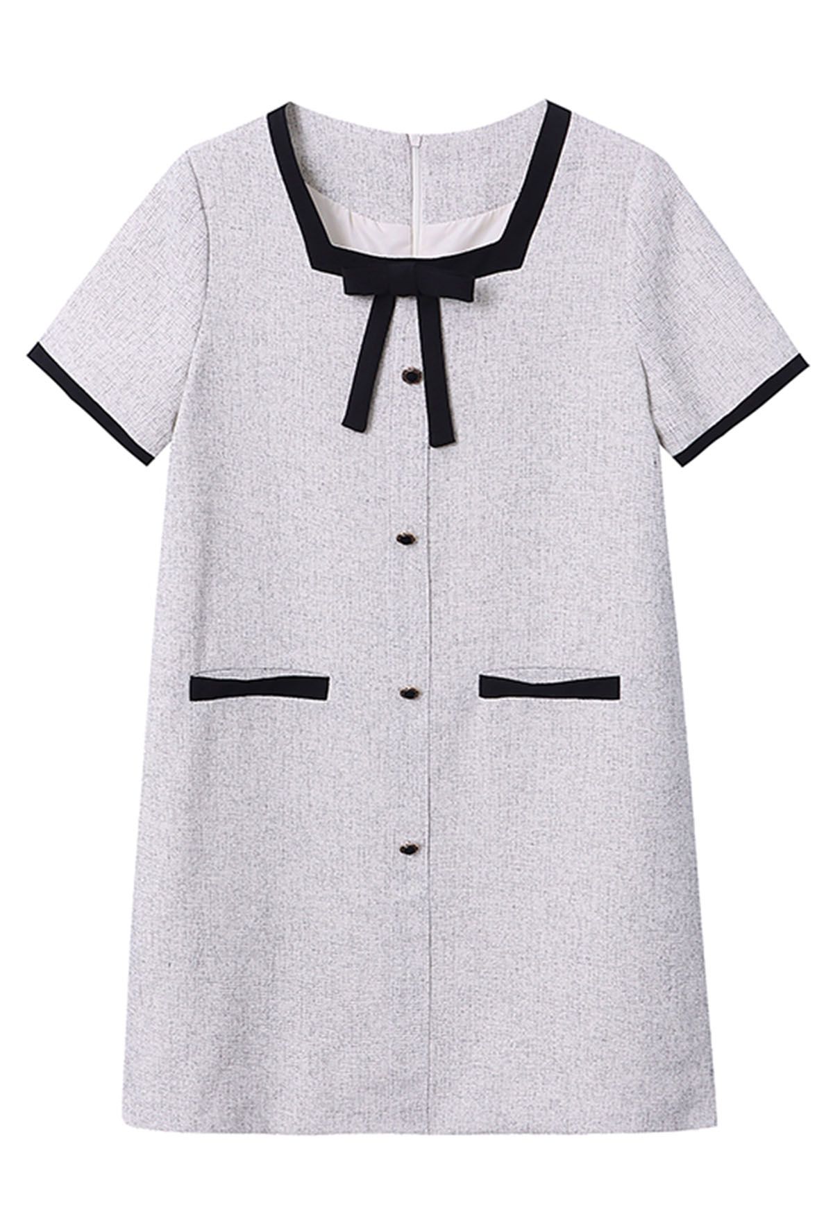 Bowknot Decorated Contrast Edge Shift Dress