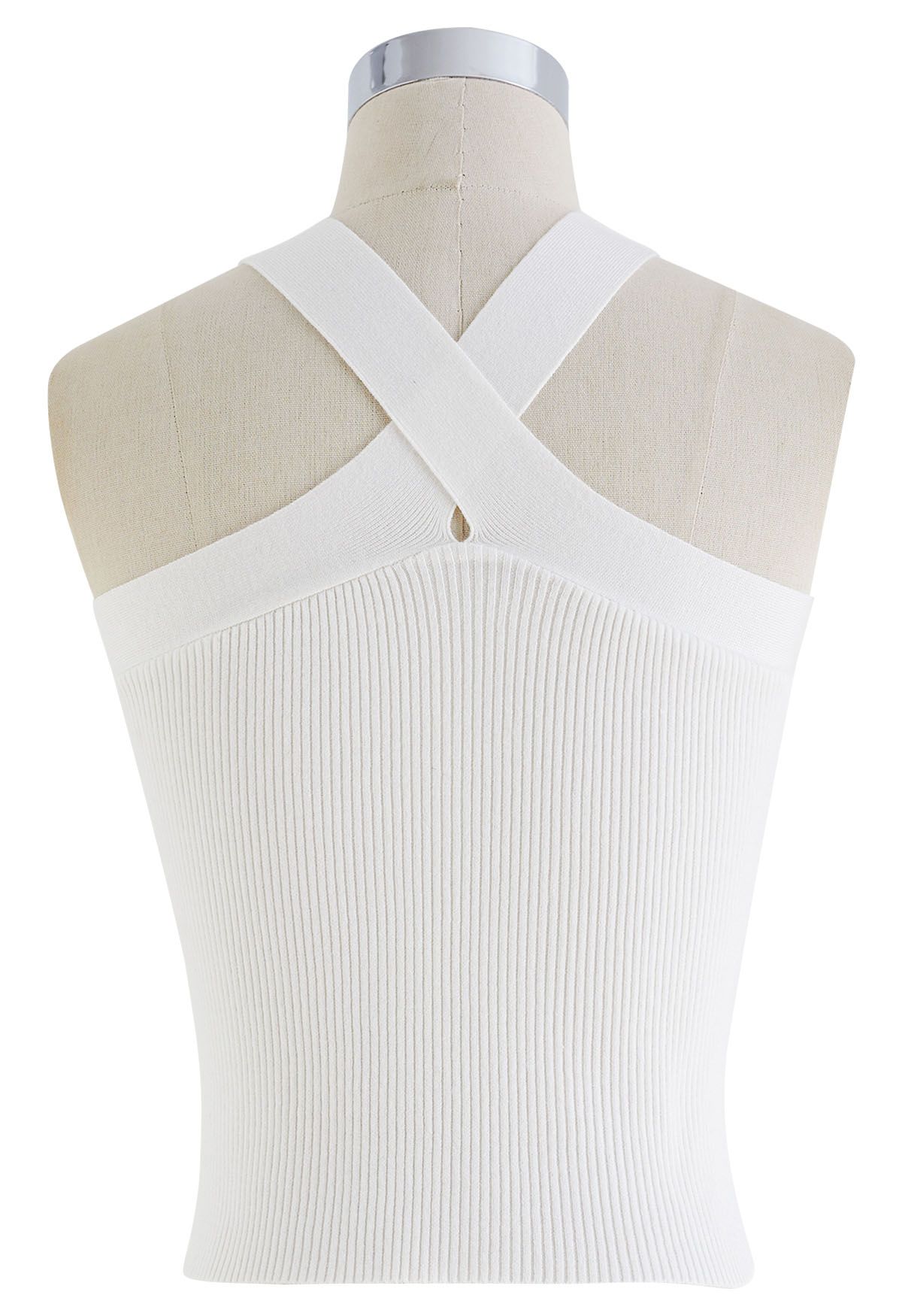 Criss Cross Straps Halter Knit Top in White