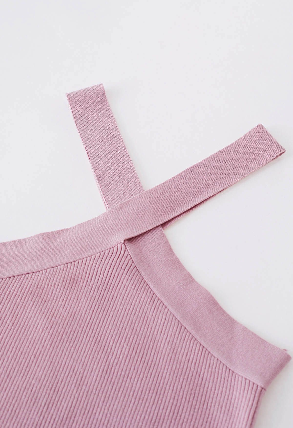 Criss Cross Straps Halter Knit Top in Pink