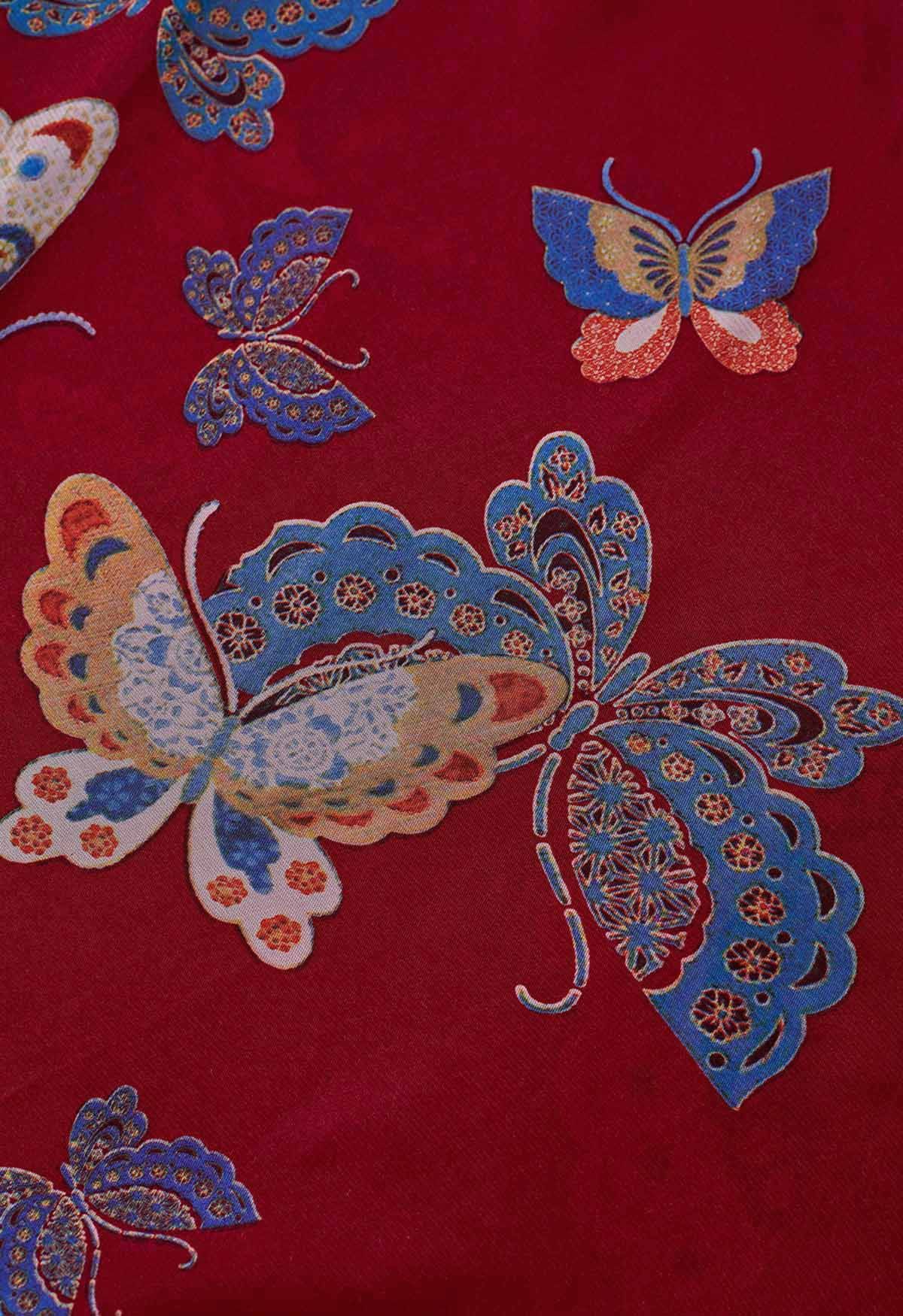 Vibrant Butterflies Print Chiffon Maxi Skirt