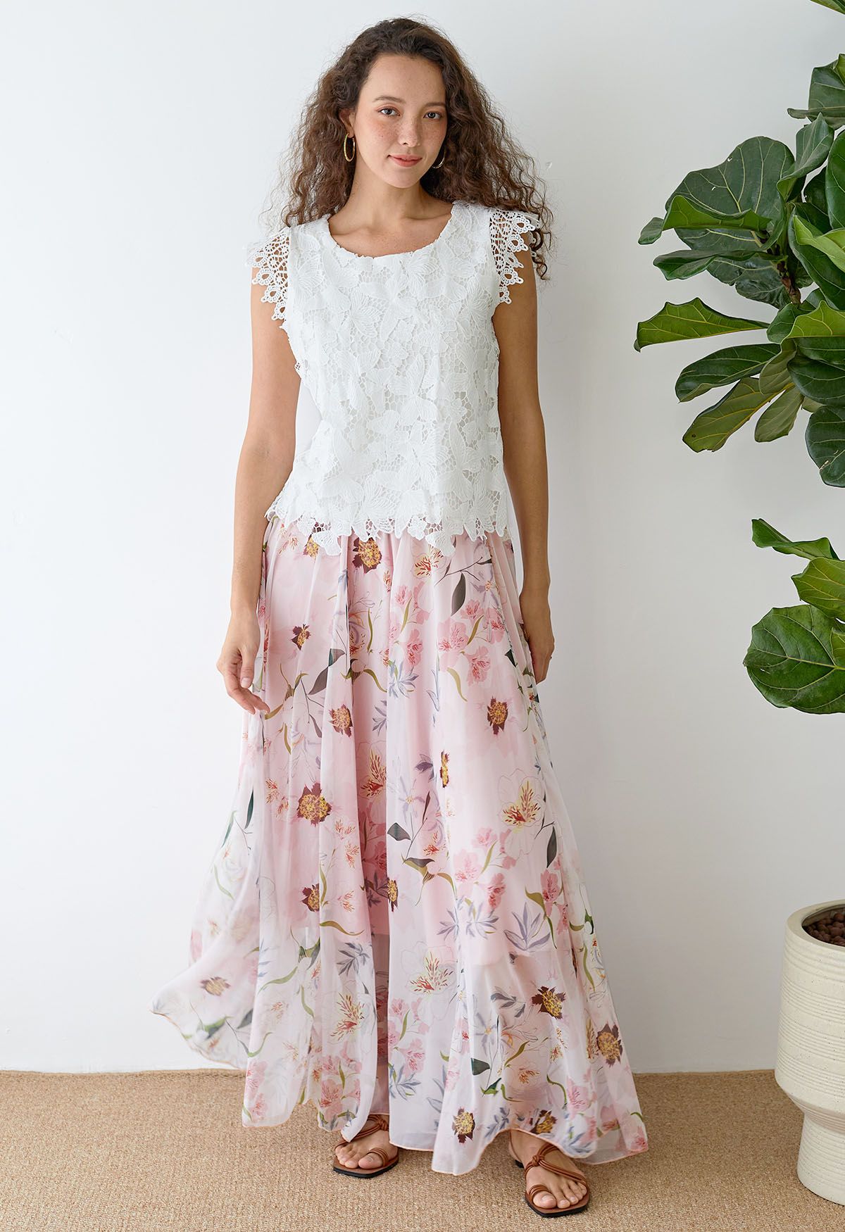 Blushing Blooms Chiffon Maxi Skirt