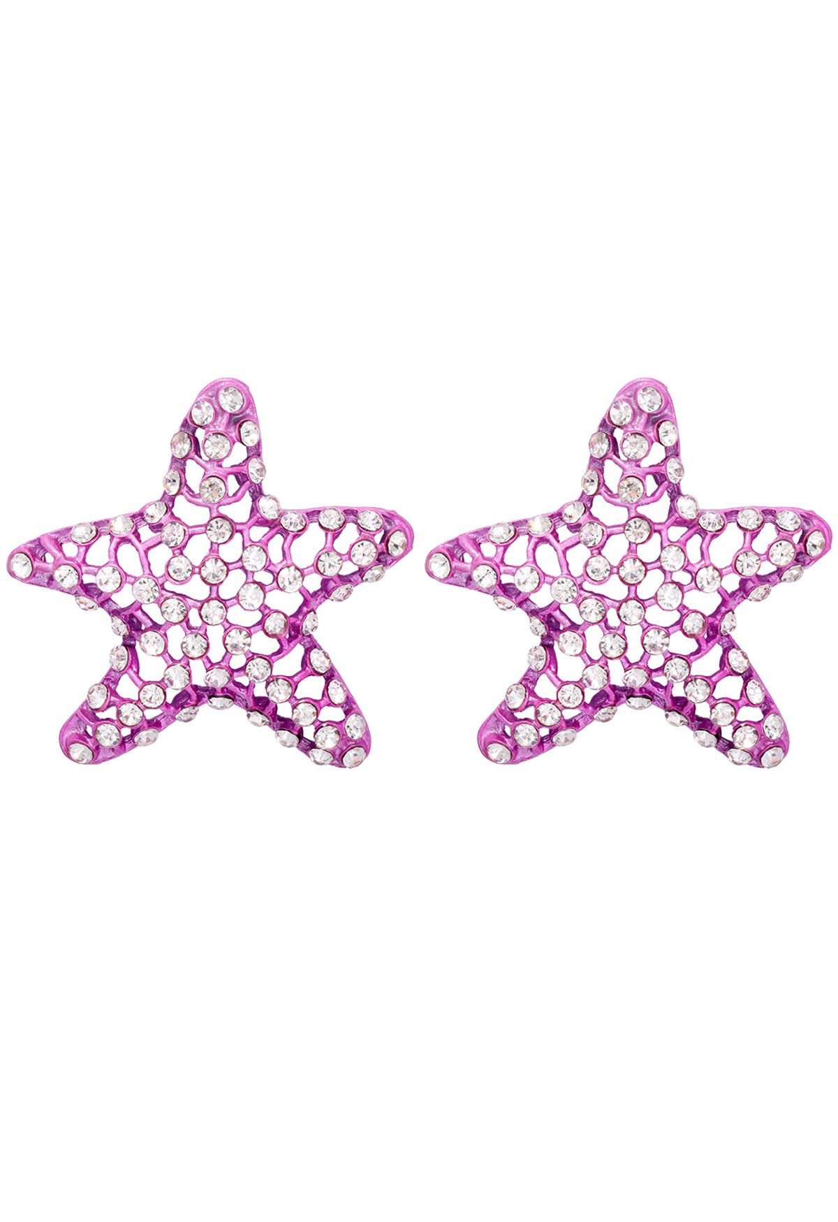 Starfish Hollow Out Zircon Earrings in Purple