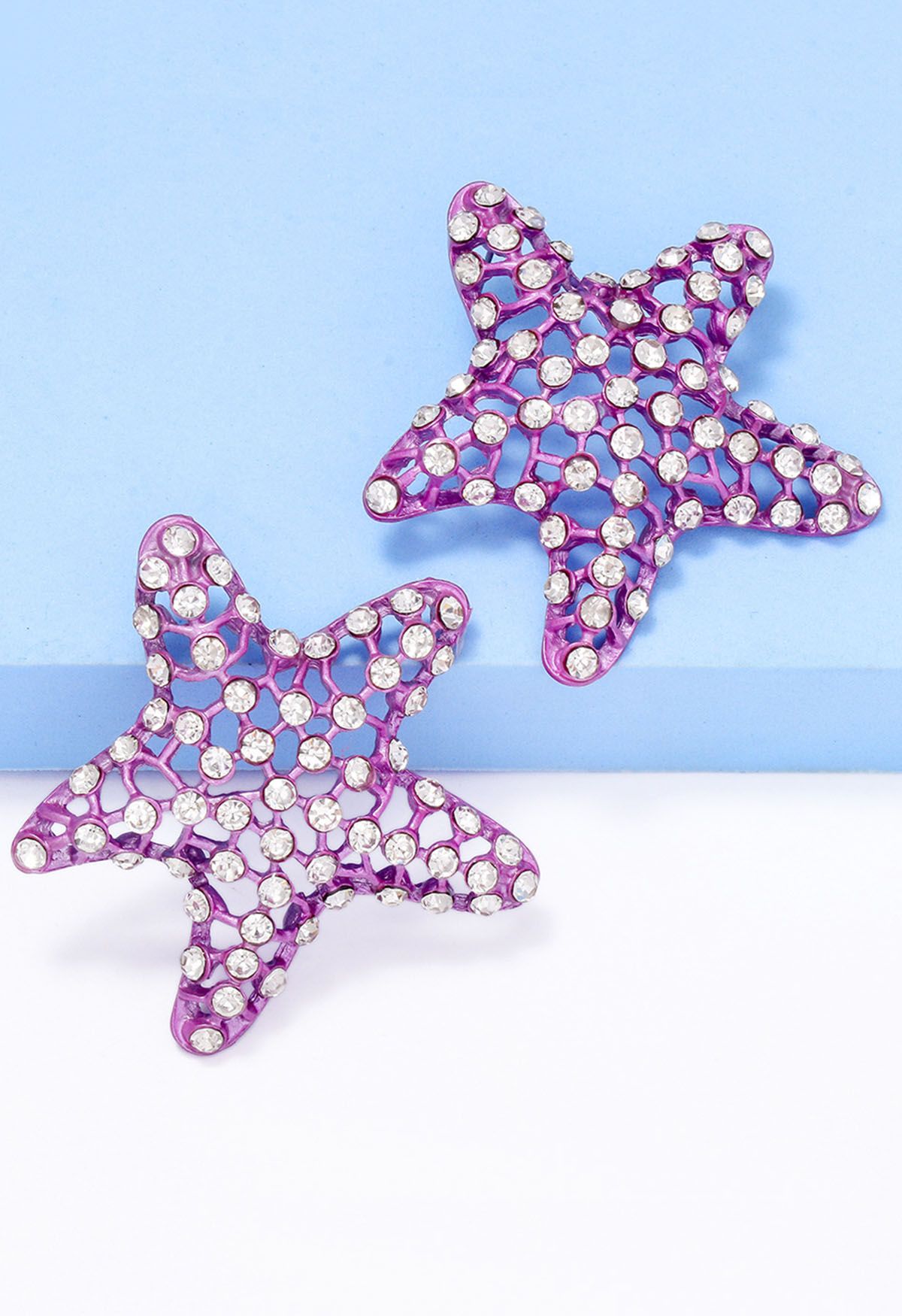 Starfish Hollow Out Zircon Earrings in Purple