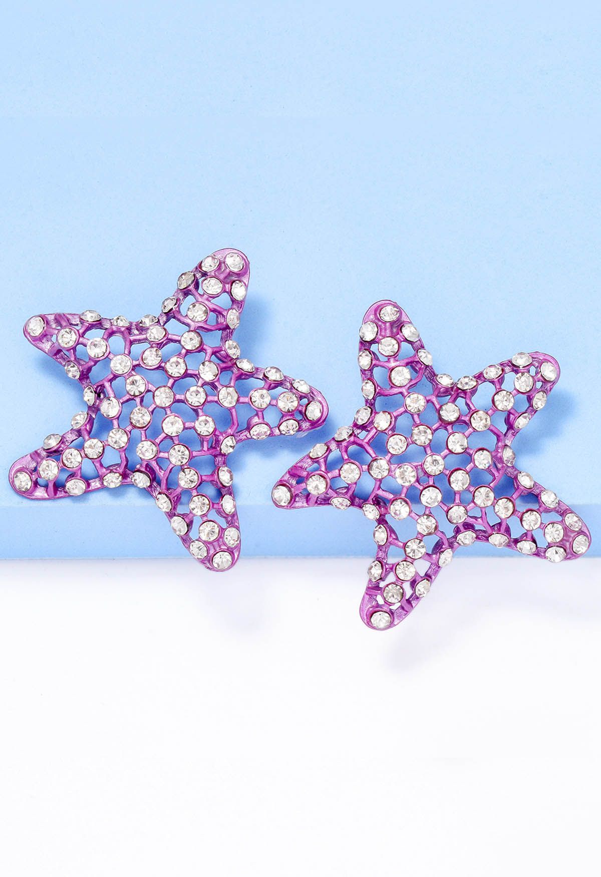 Starfish Hollow Out Zircon Earrings in Purple