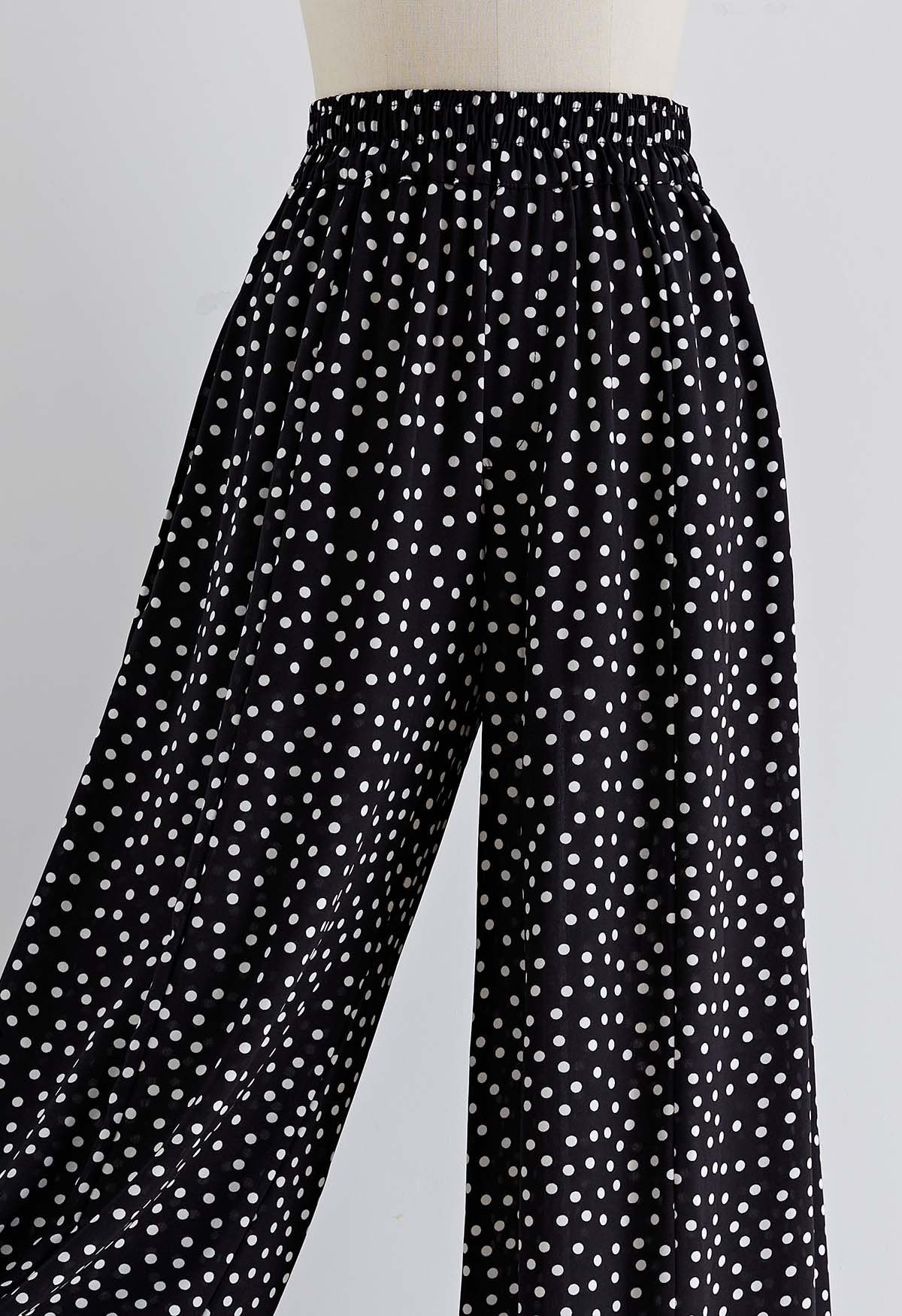 Elastic Waist Wide-Leg Pants in Polka Dots