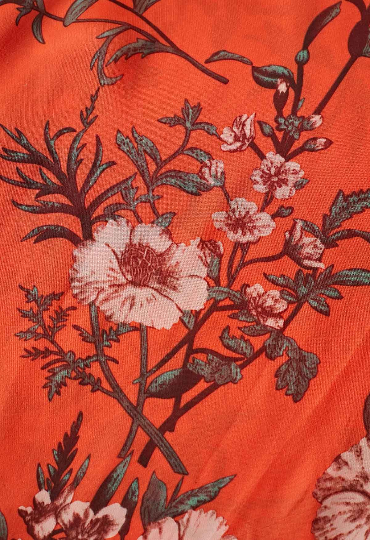 Orange Bouquet Printed Chiffon Maxi Skirt