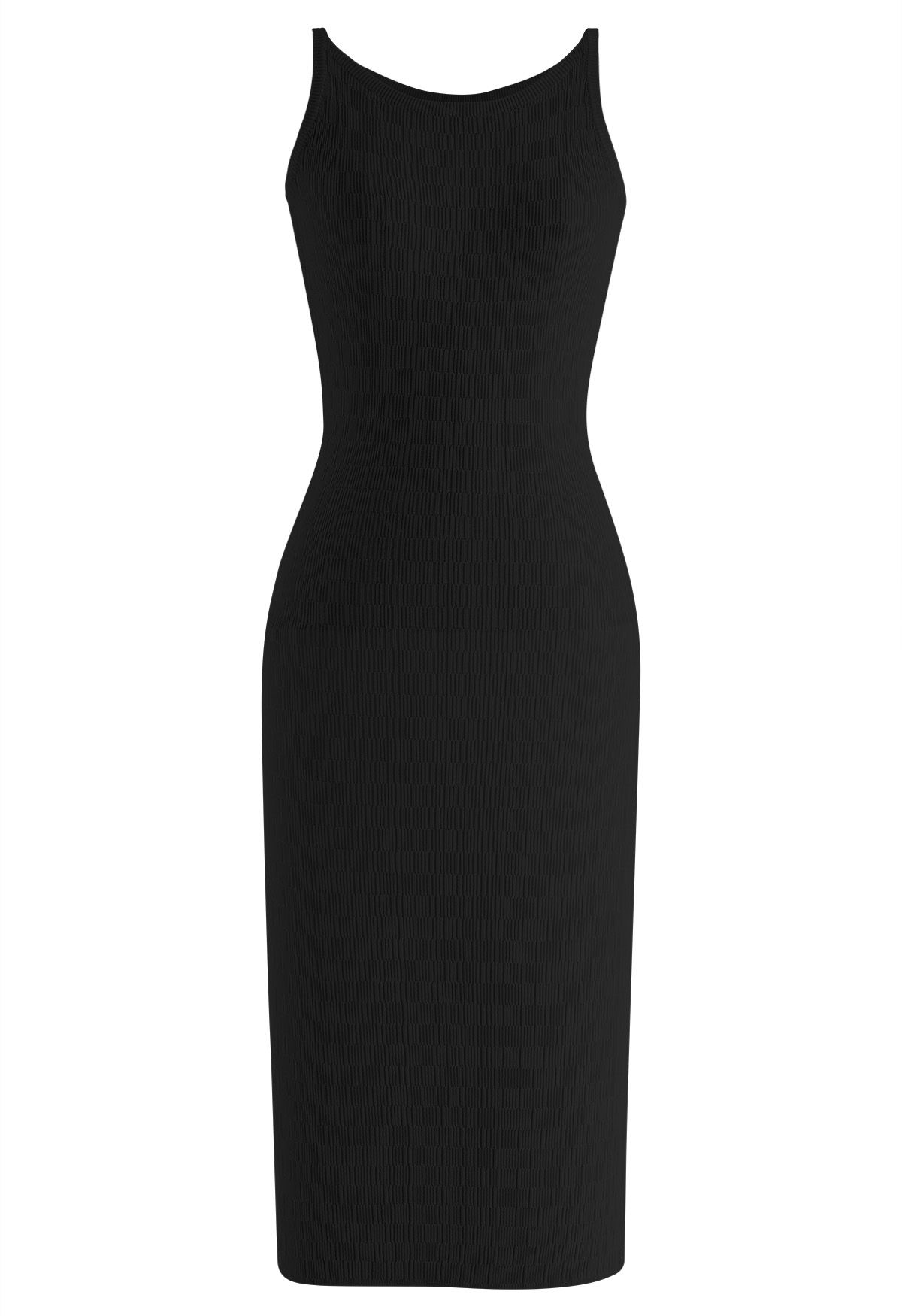Solid Color Textured Knit Cami Dress in Black