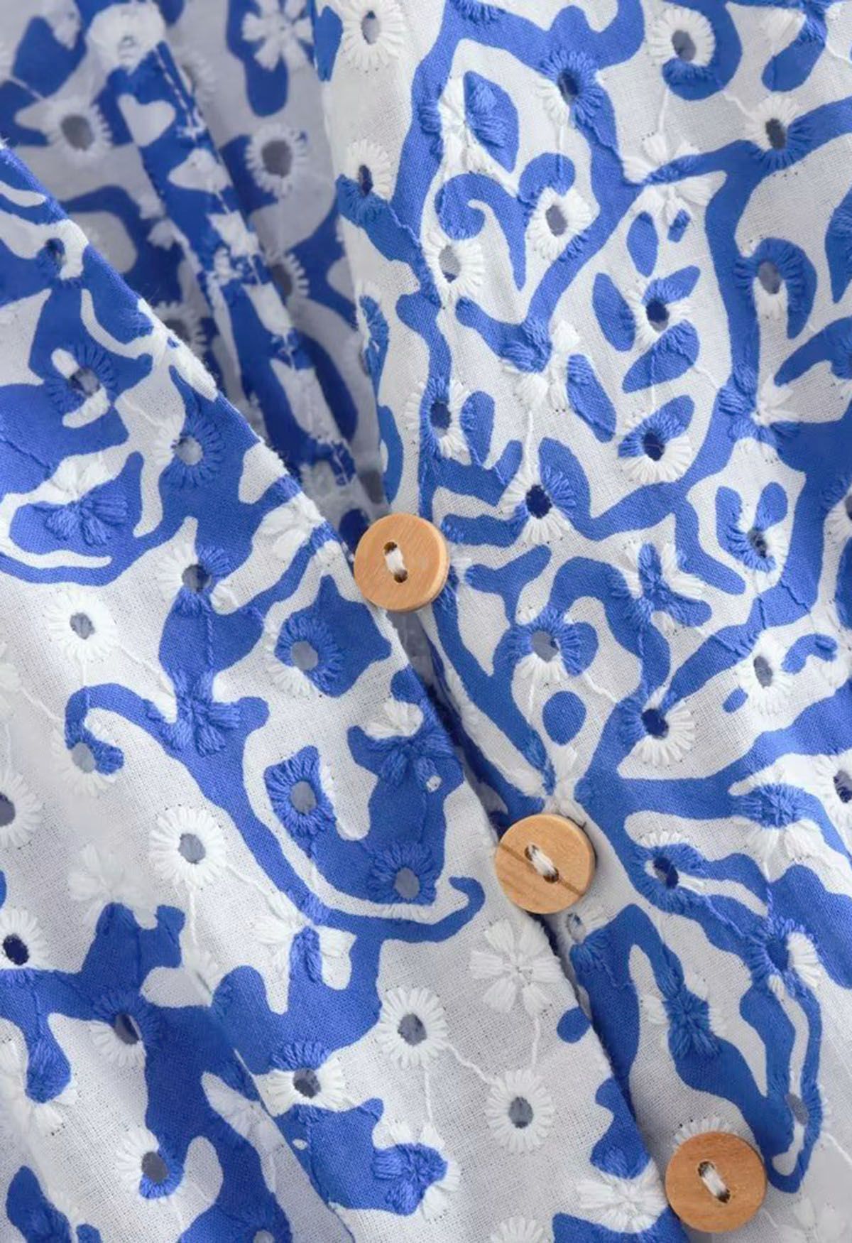Blue Floral Cutout Back Eyelet Embroidery Dress