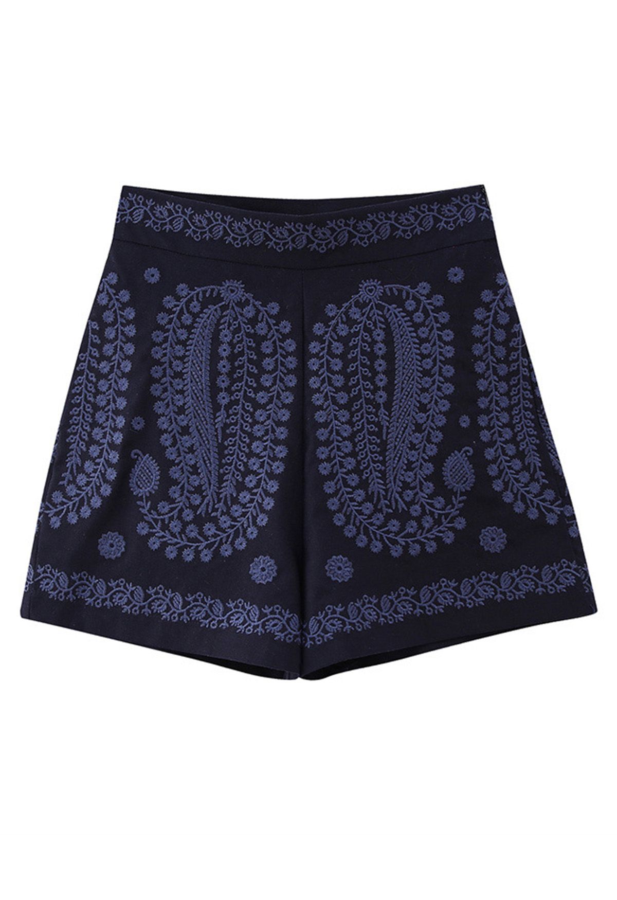 Vintage Embroidered High Waist Shorts in Navy