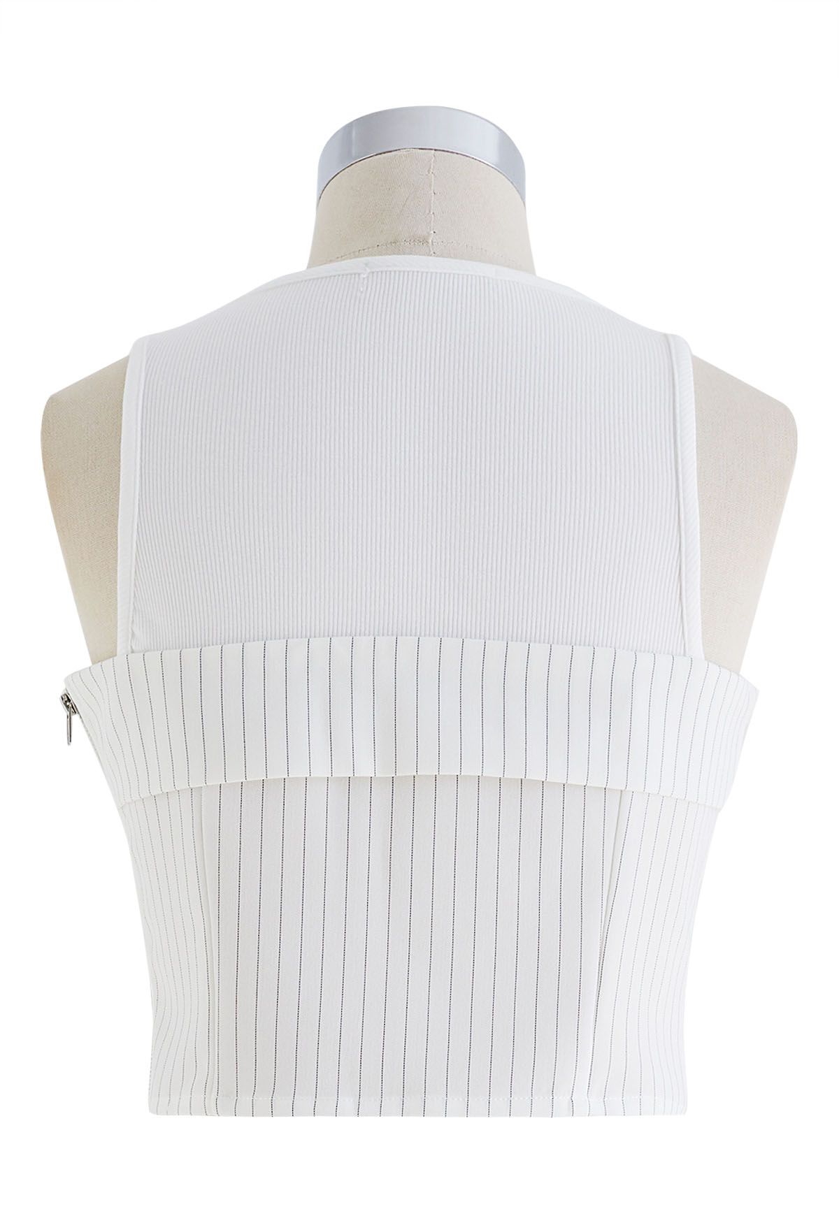 Vertical Stripe Folded Spliced Tank Top in White