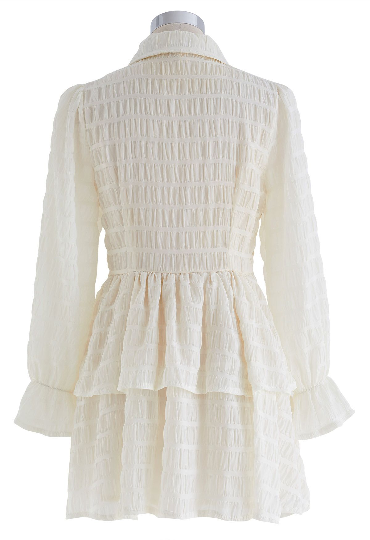 Full Shirring Tiered Mini Dress in Cream
