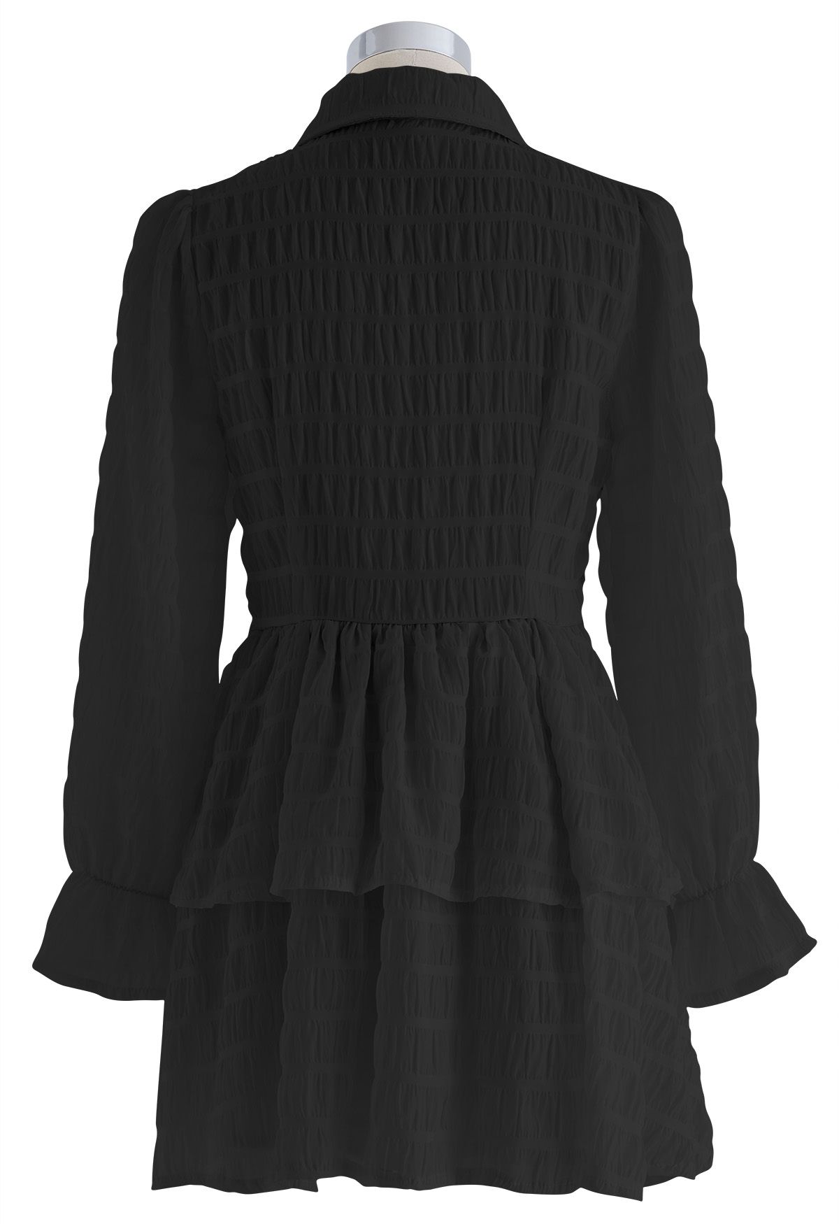 Full Shirring Tiered Mini Dress in Black