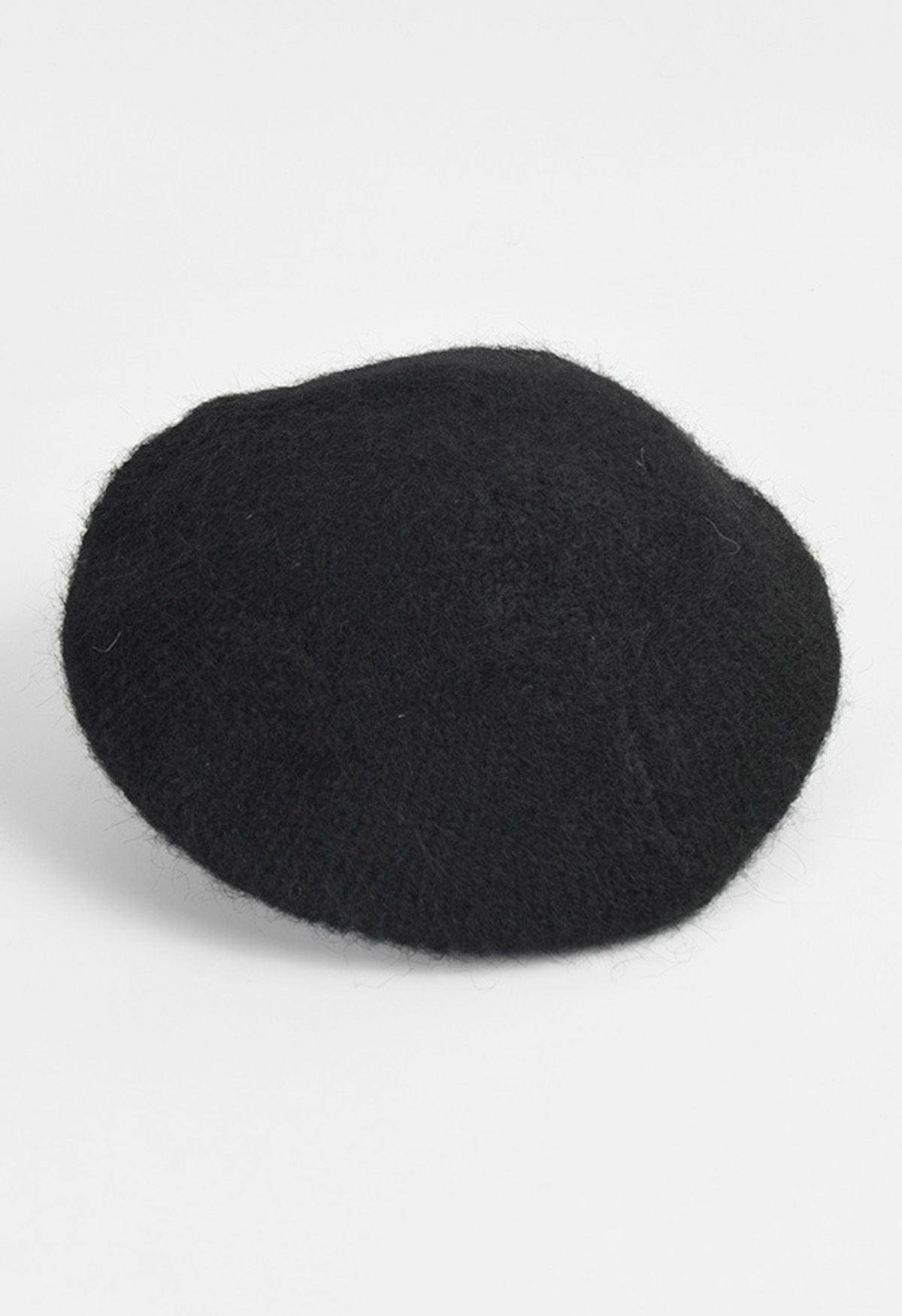 Fuzzy Wool-Blend Beret Hat in Black