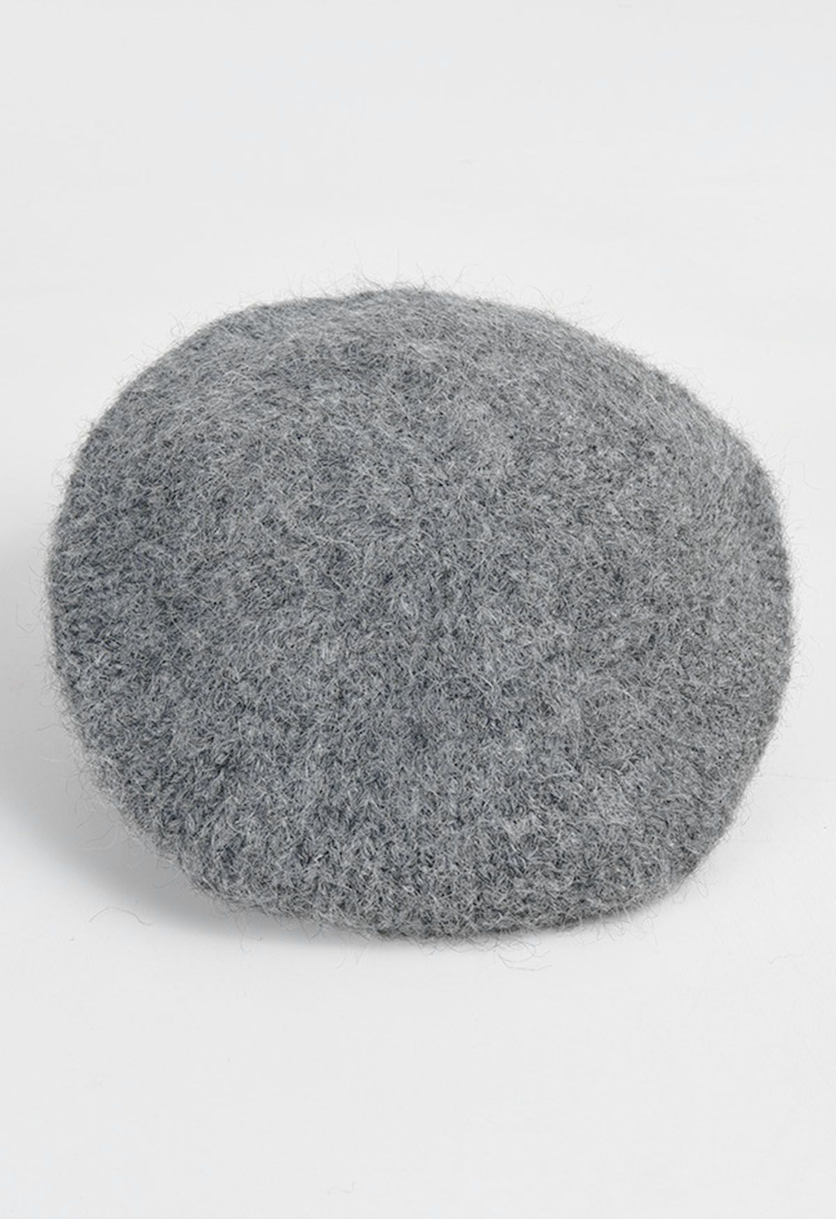 Fuzzy Wool-Blend Beret Hat in Grey