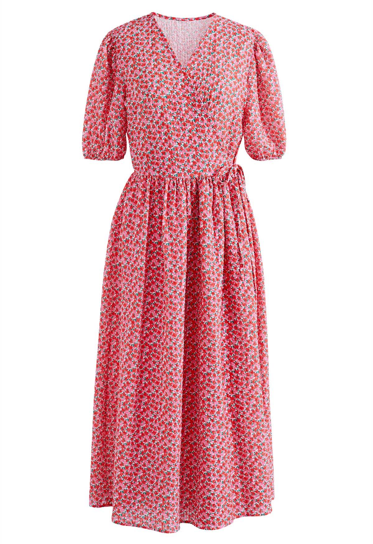 Adorable Floret Printed Wrap Midi Dress