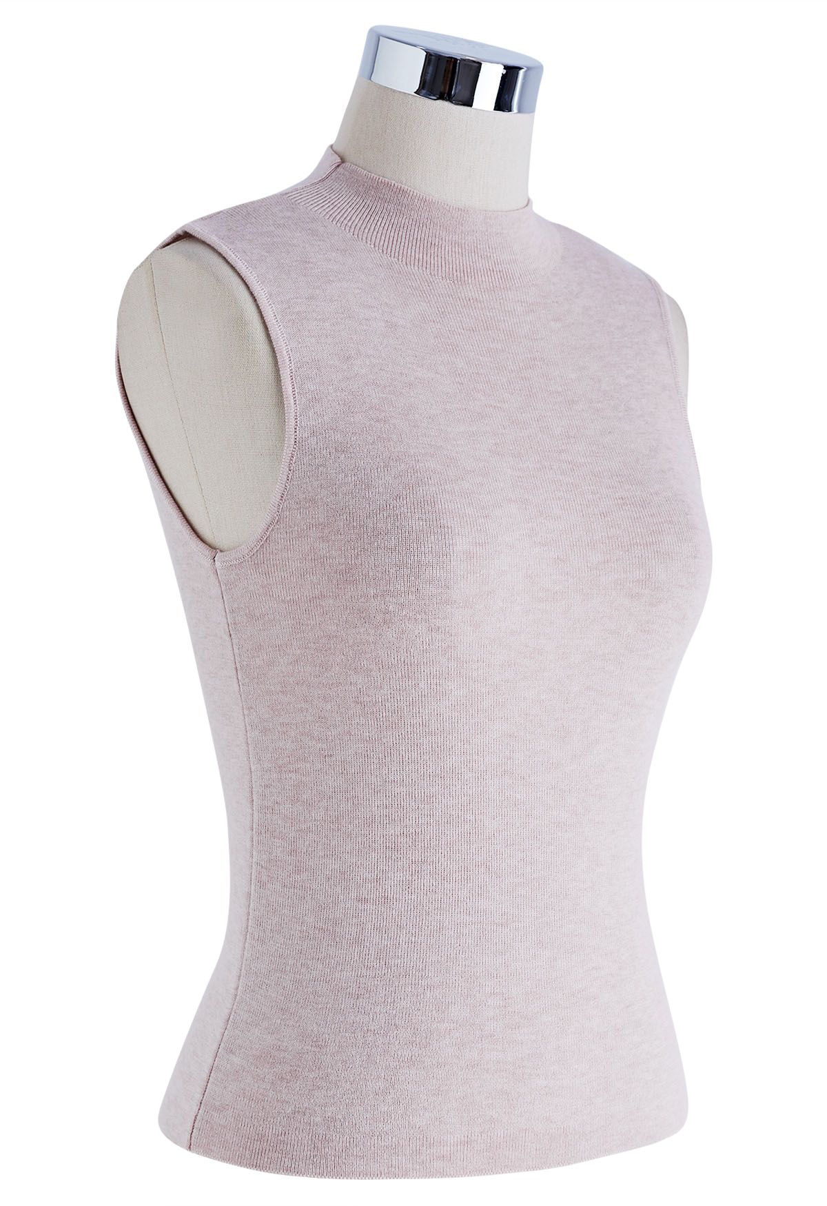 Mock Neck Wool-Blend Sleeveless Top in Blush