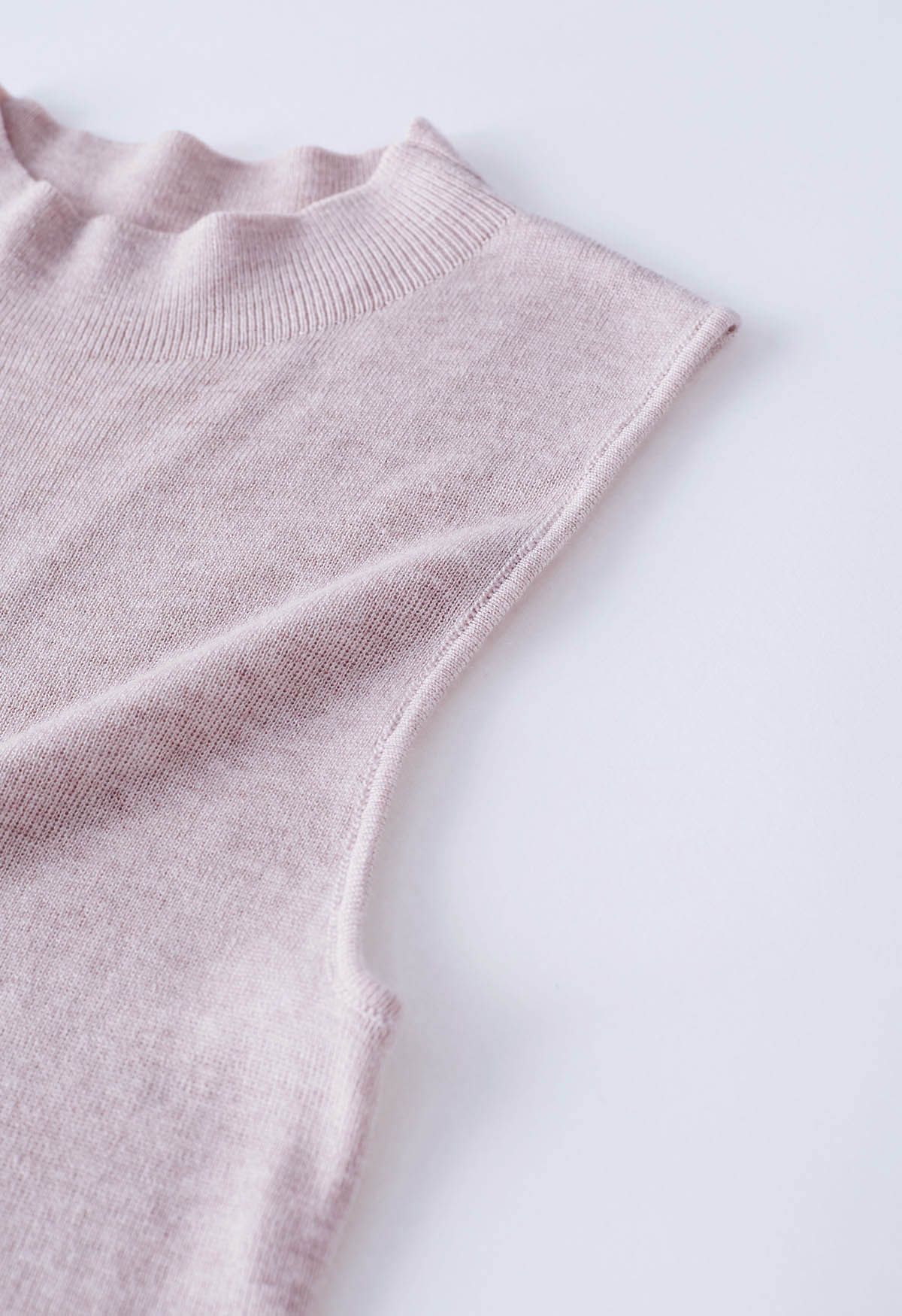 Mock Neck Wool-Blend Sleeveless Top in Blush