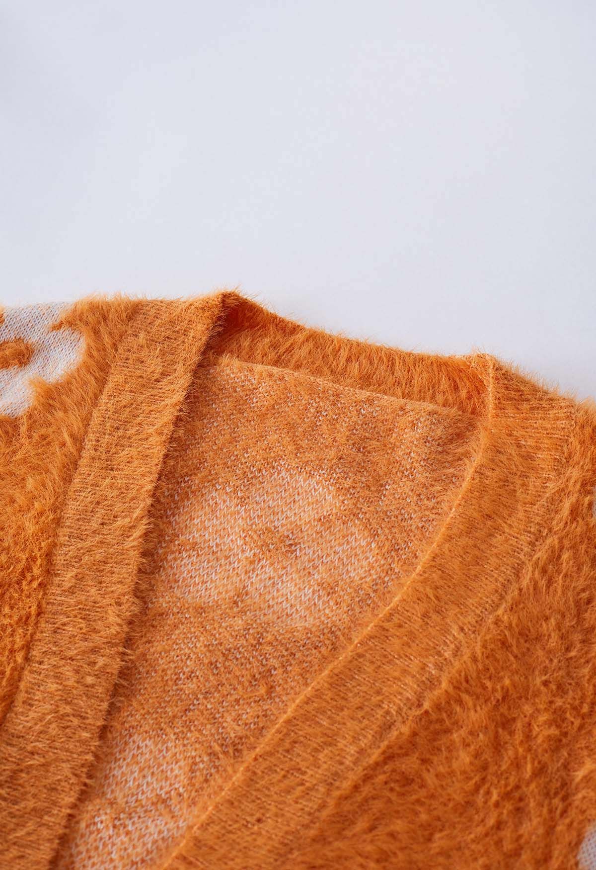 Cuteness Flowers Fuzzy Knit Cardigan in Orange