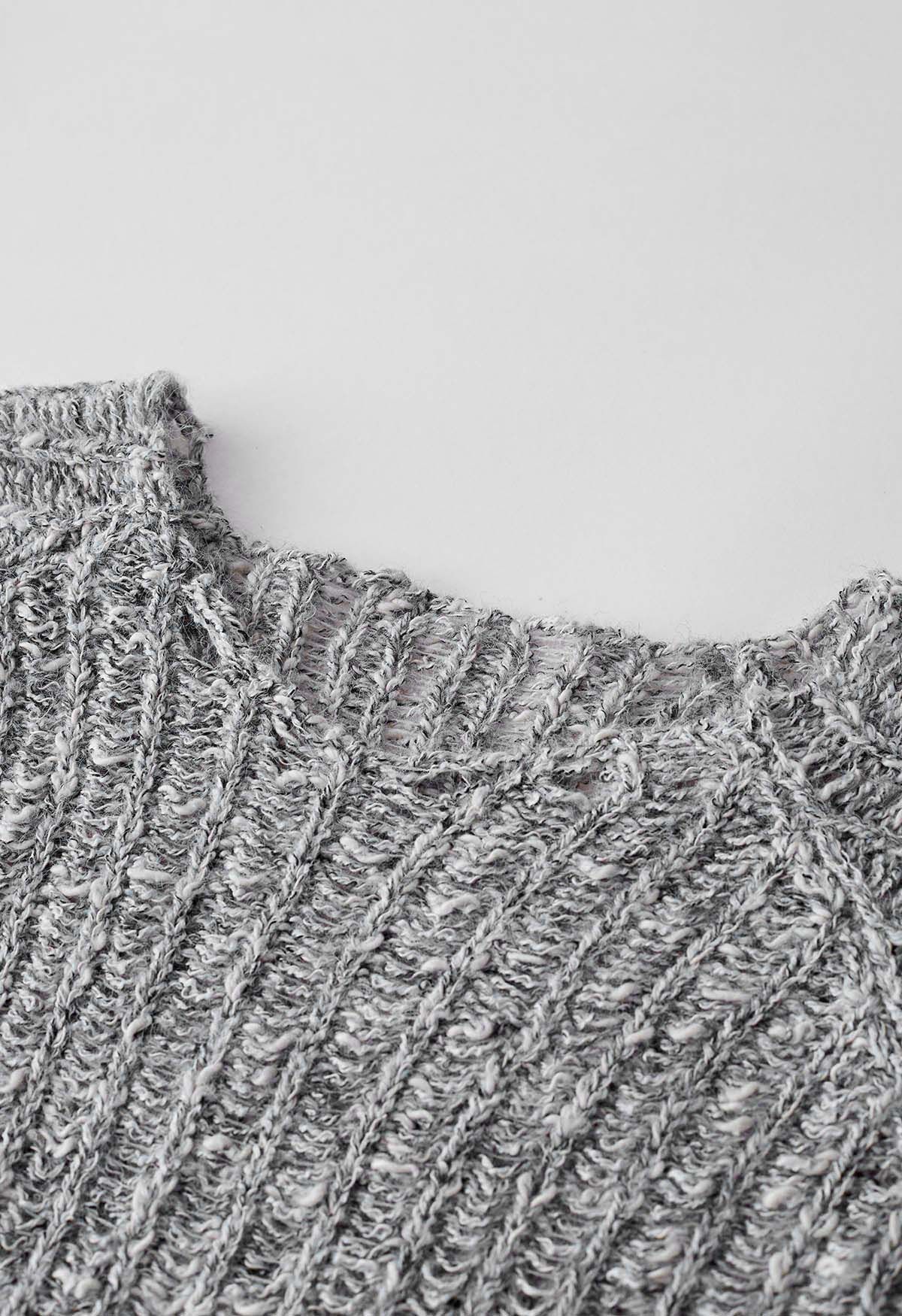 Raw Cut Edge Rip Knit Sweater in Grey