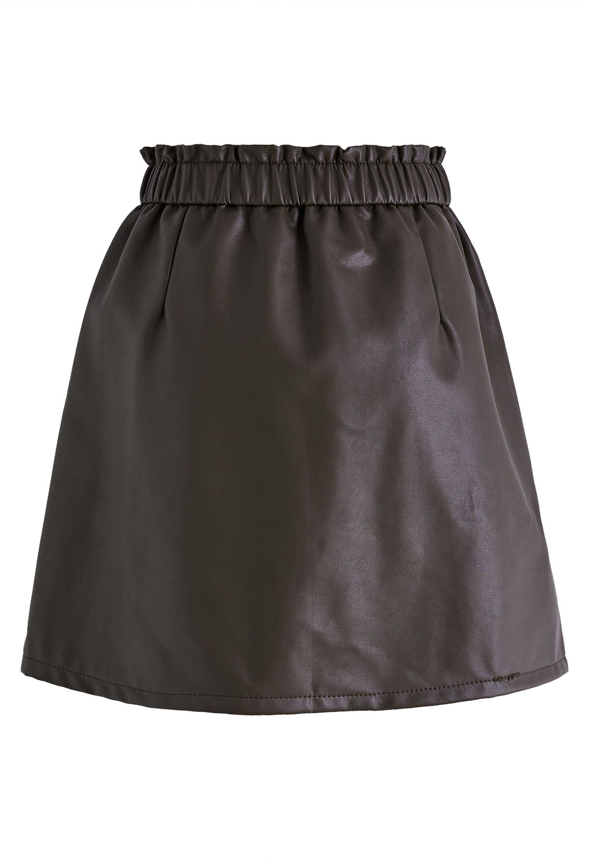 Elastic Waist Faux Leather Mini Skirt in Brown