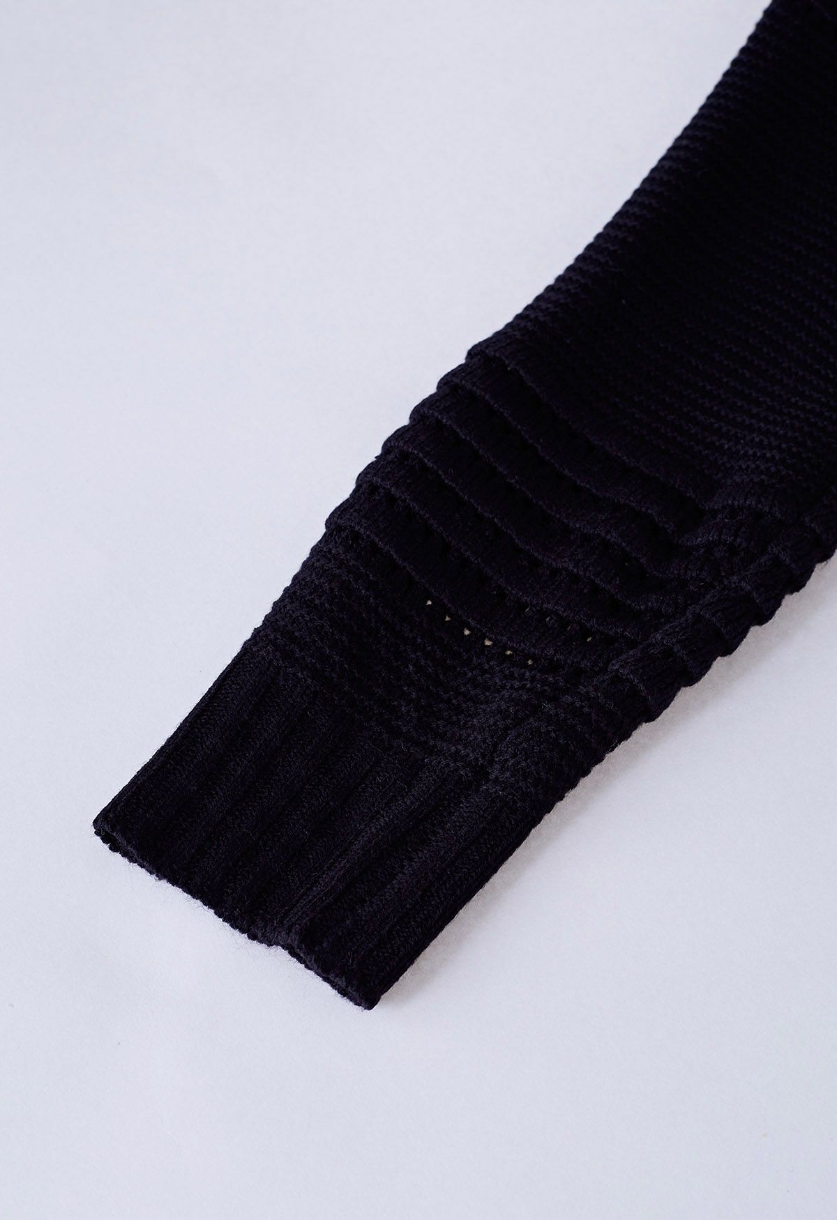 Stripe Embossed Openwork Knit Sweater in Black