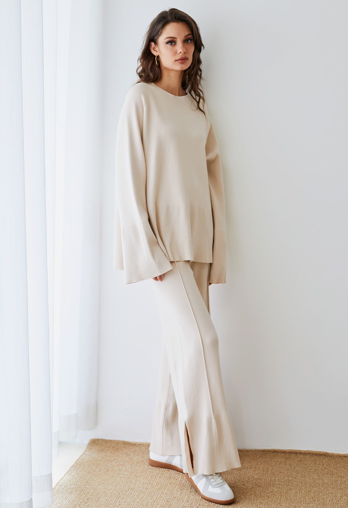 Seam Line Soft Knit Pants in Oatmeal