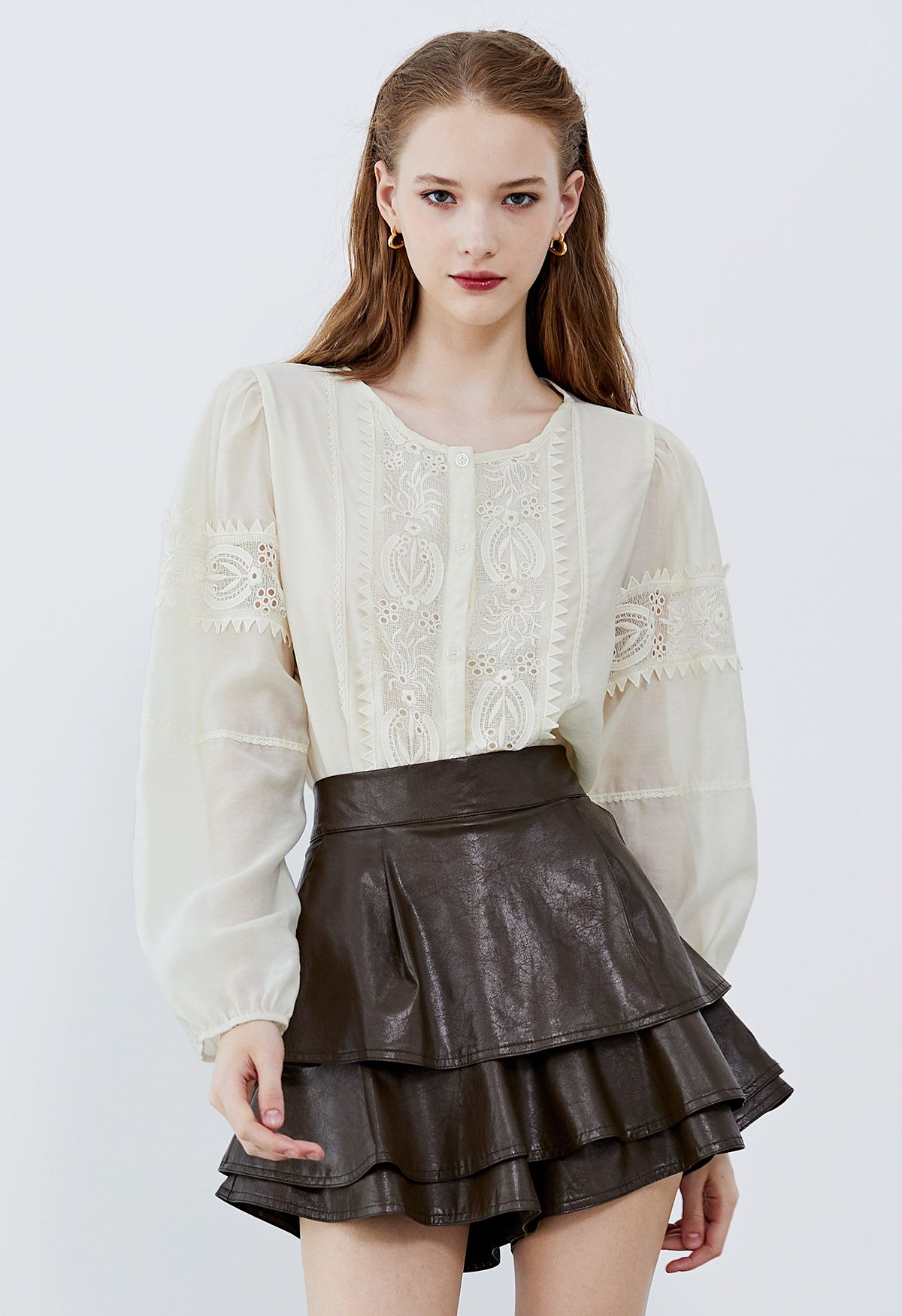 Floral Embroidery Panelled Dolly Top