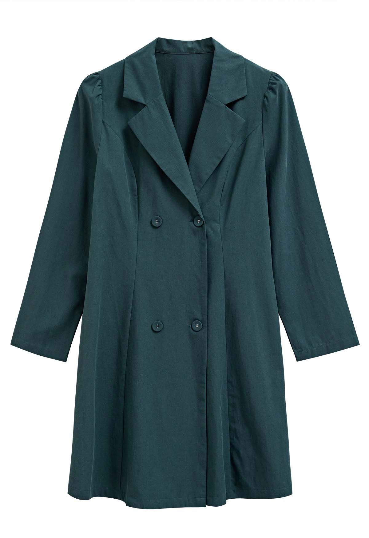 Fake Collar Notch Lapel Blazer Dress in Dark Green