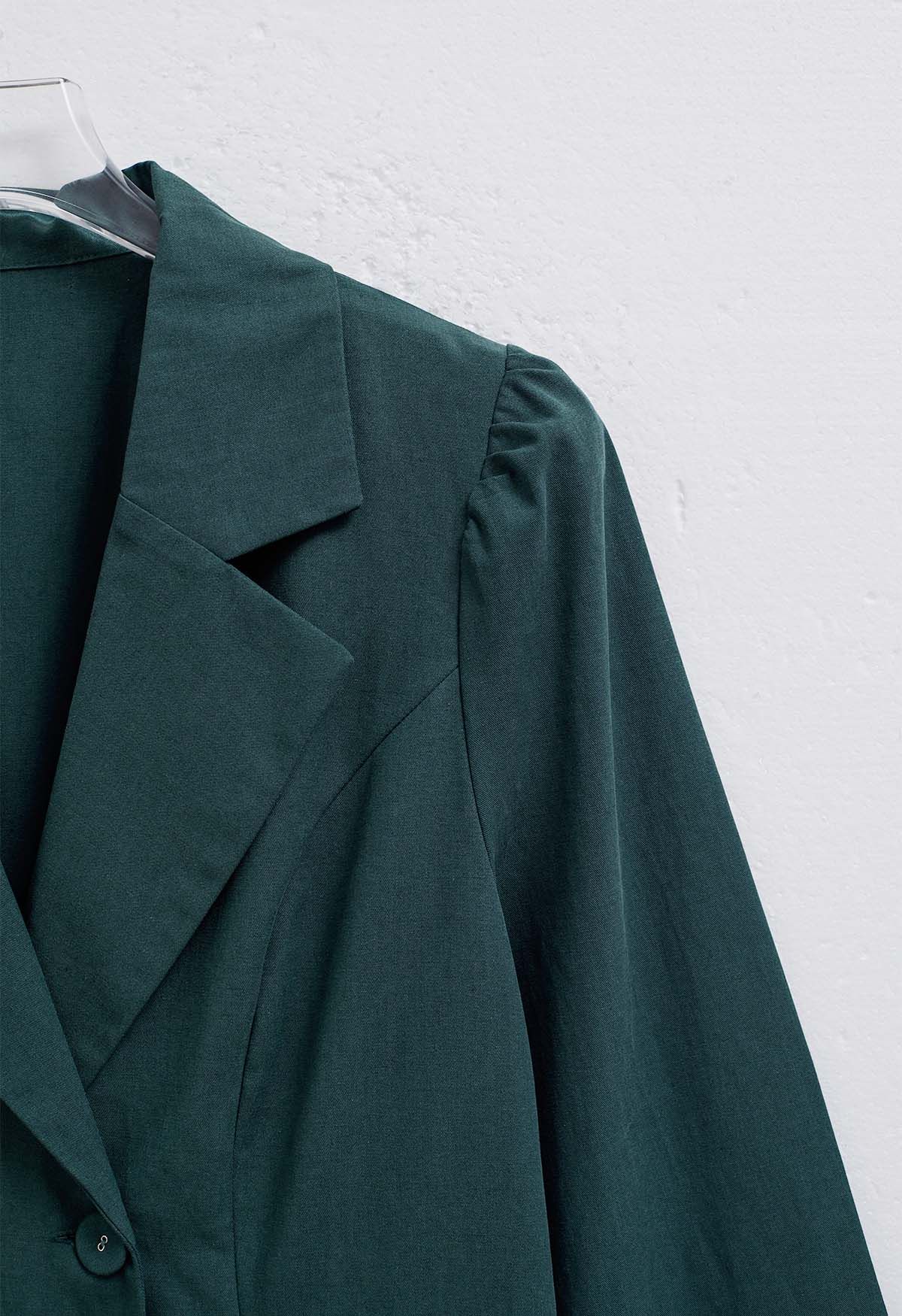 Fake Collar Notch Lapel Blazer Dress in Dark Green