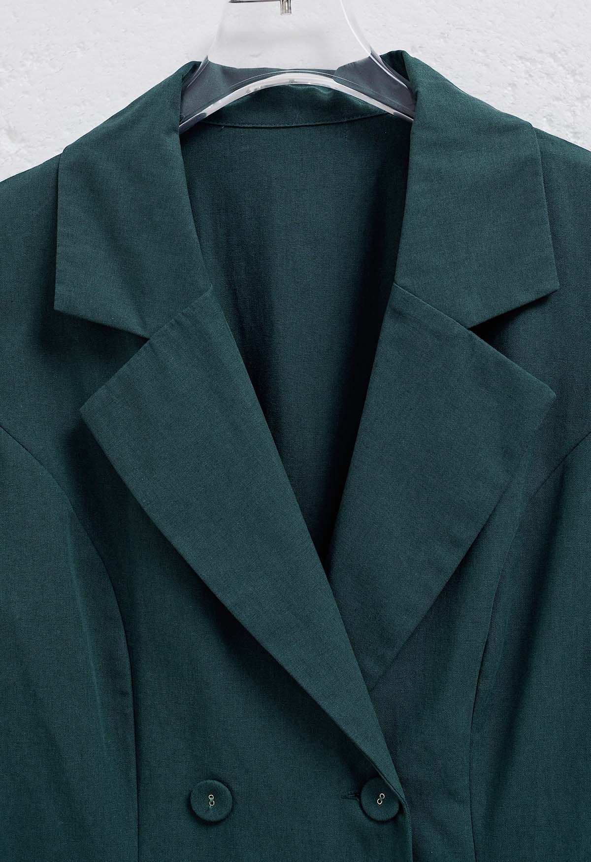 Fake Collar Notch Lapel Blazer Dress in Dark Green