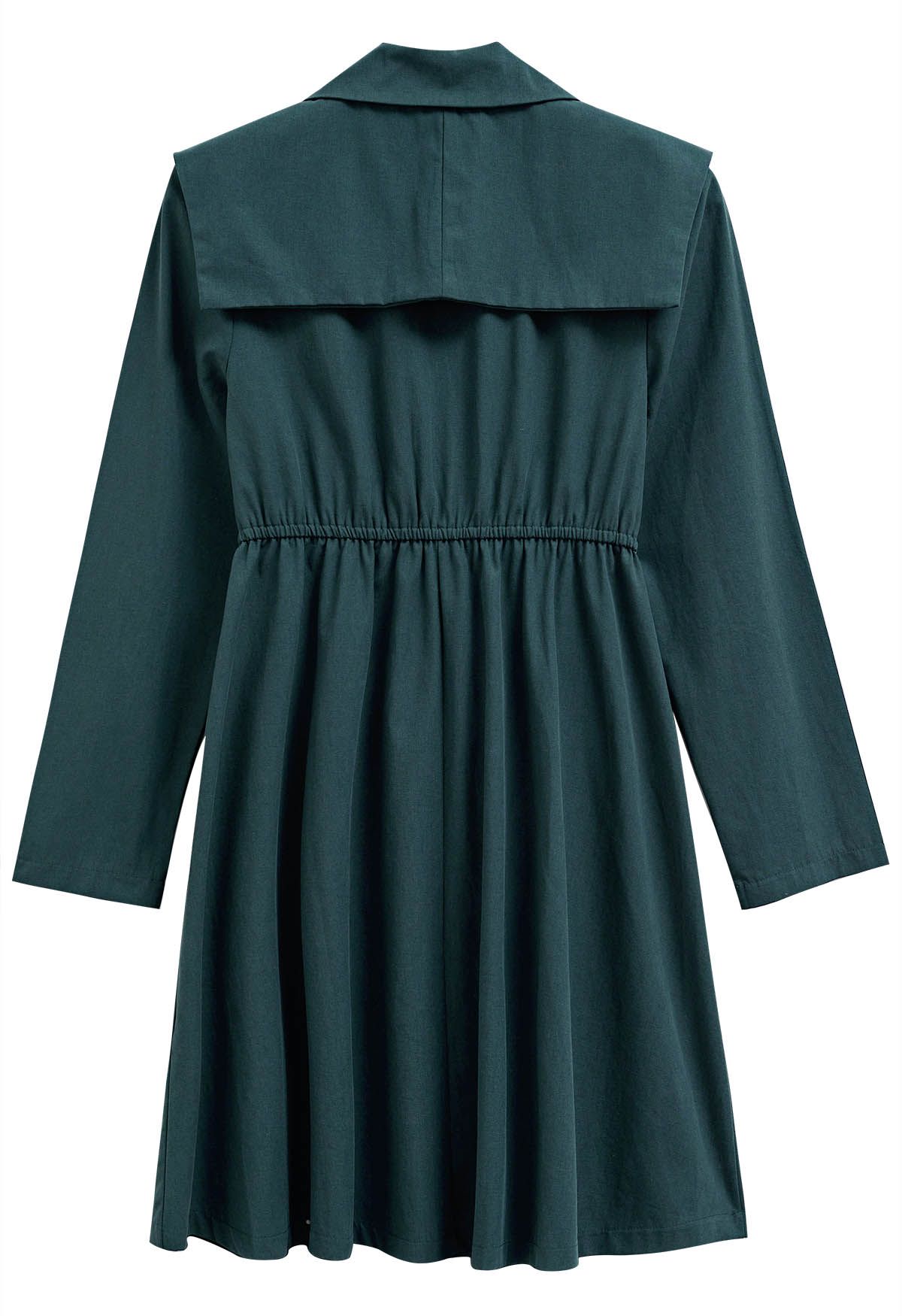 Fake Collar Notch Lapel Blazer Dress in Dark Green