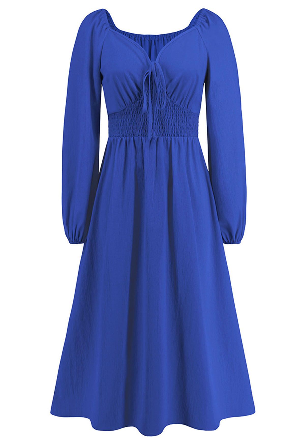 Sweetheart Neck Tie Front Midi Dress in Indigo