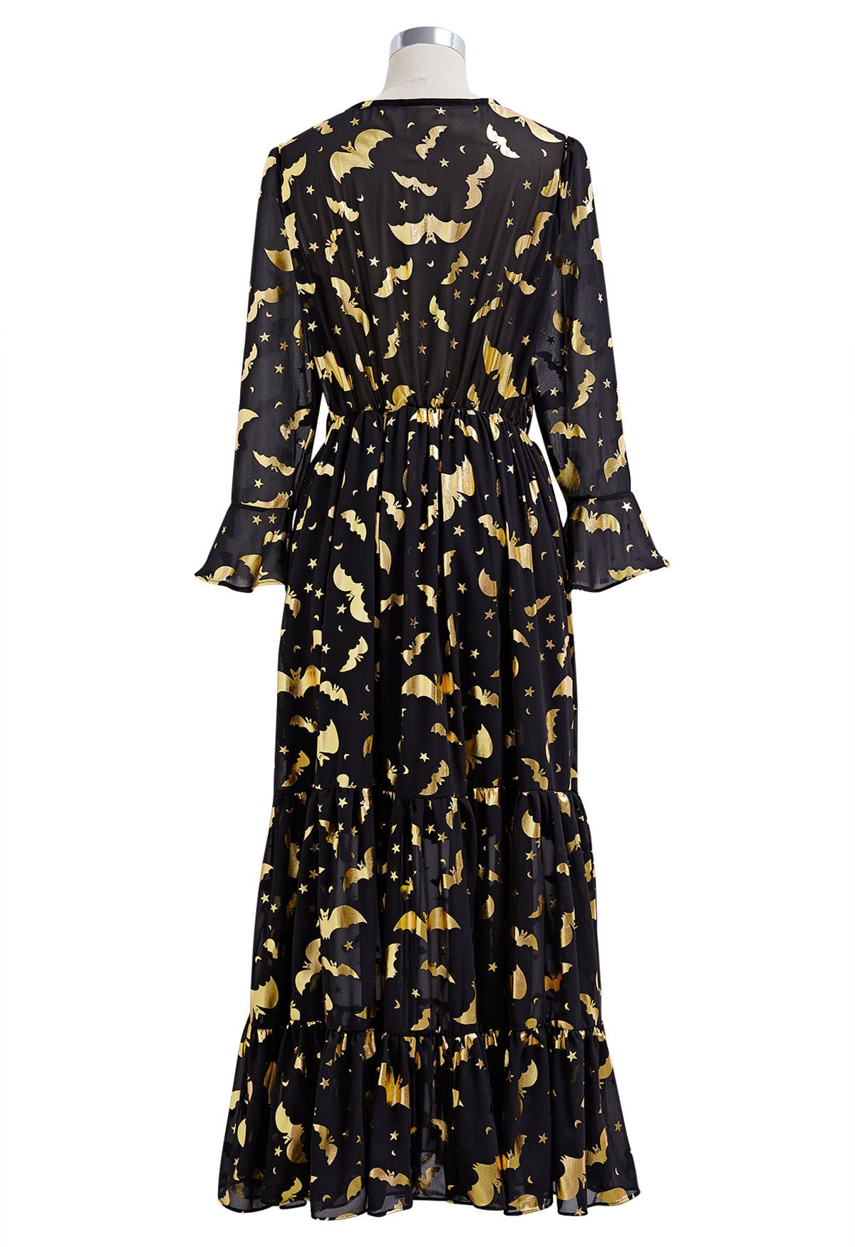 Metallic Gold Bats Chiffon Maxi Dress