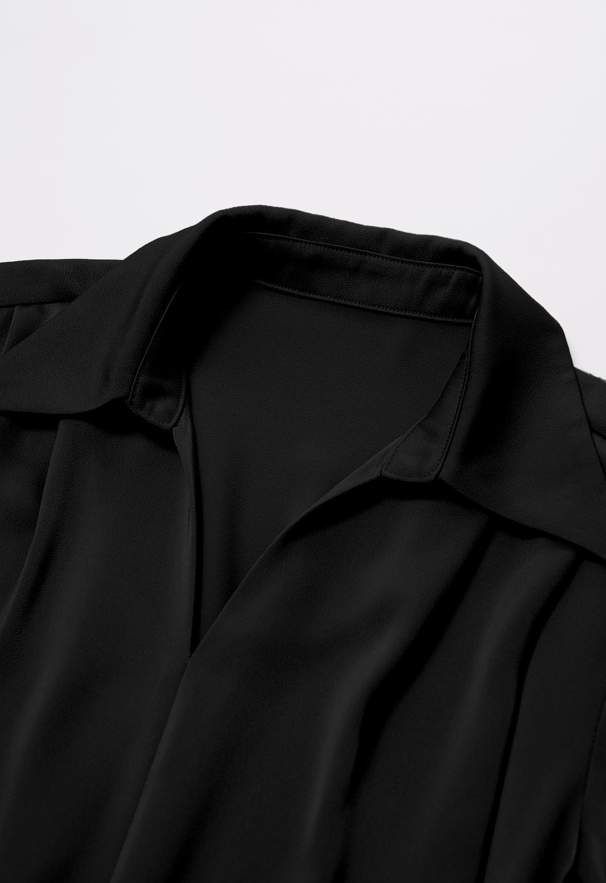 Crisscross Waist V-Neck Shirt in Black