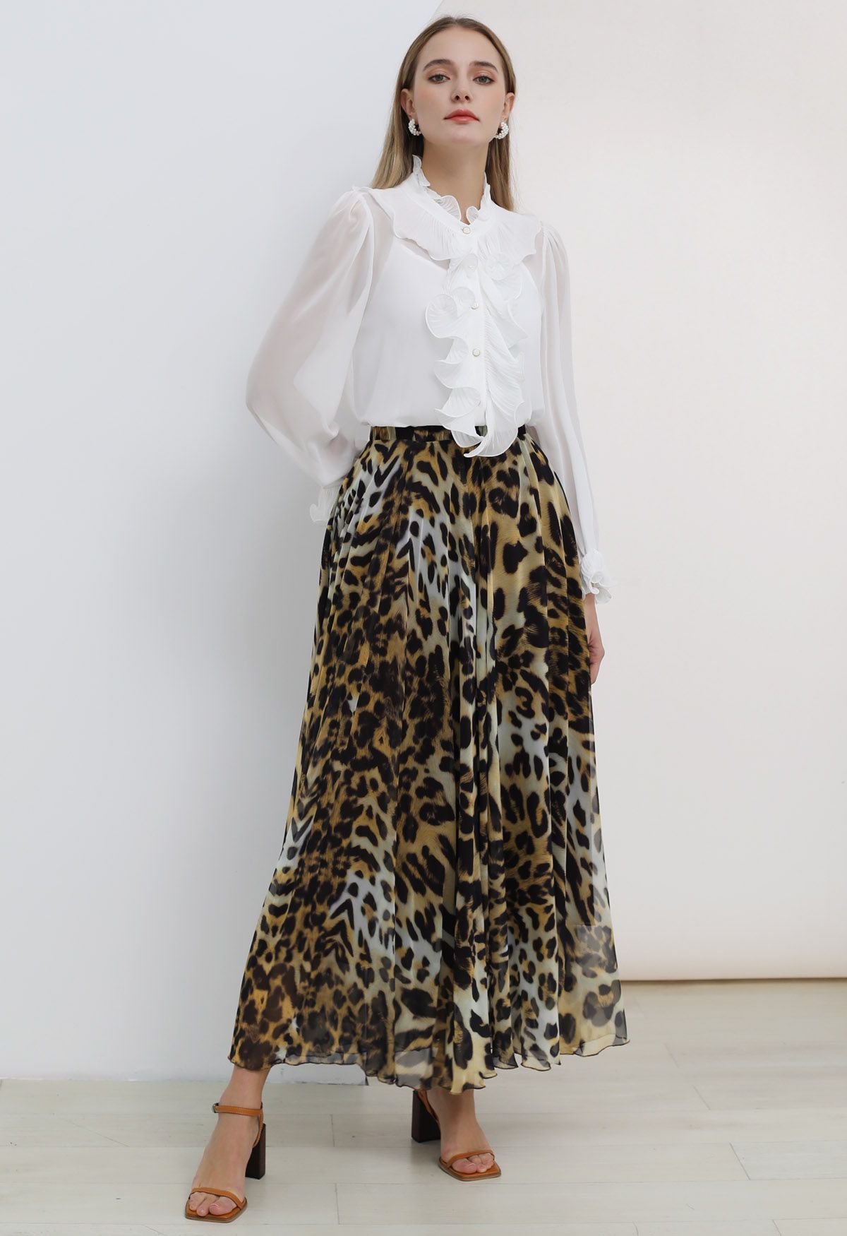Alluring Animal Print Chiffon Maxi Skirt