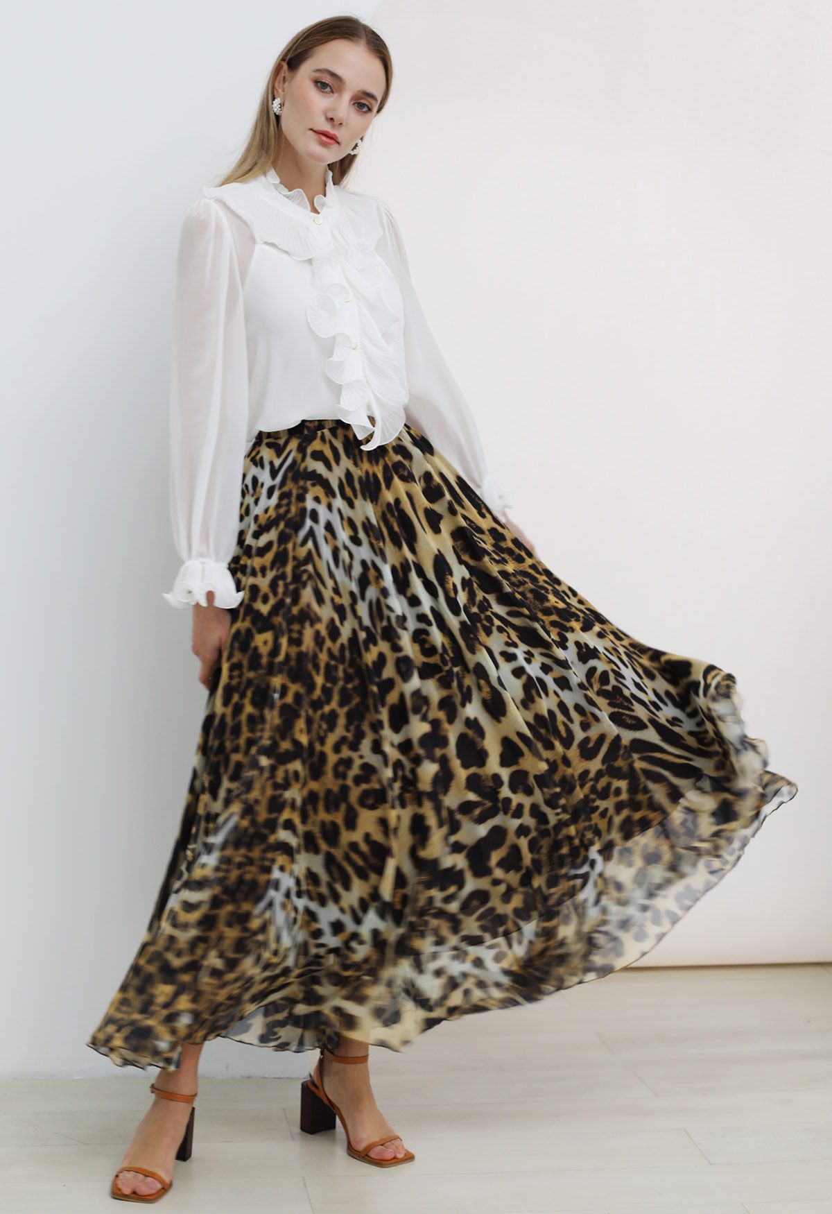 Alluring Animal Print Chiffon Maxi Skirt