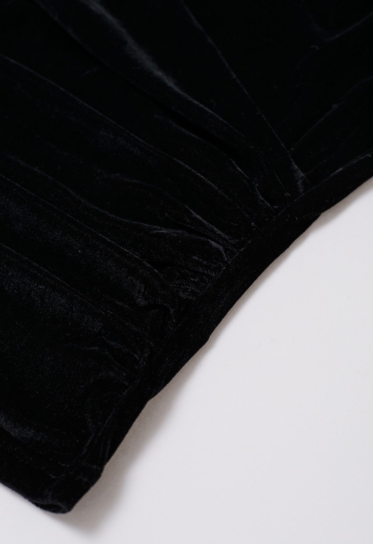 Ruched Faux Wrap Puff Shoulder Velvet Top in Black