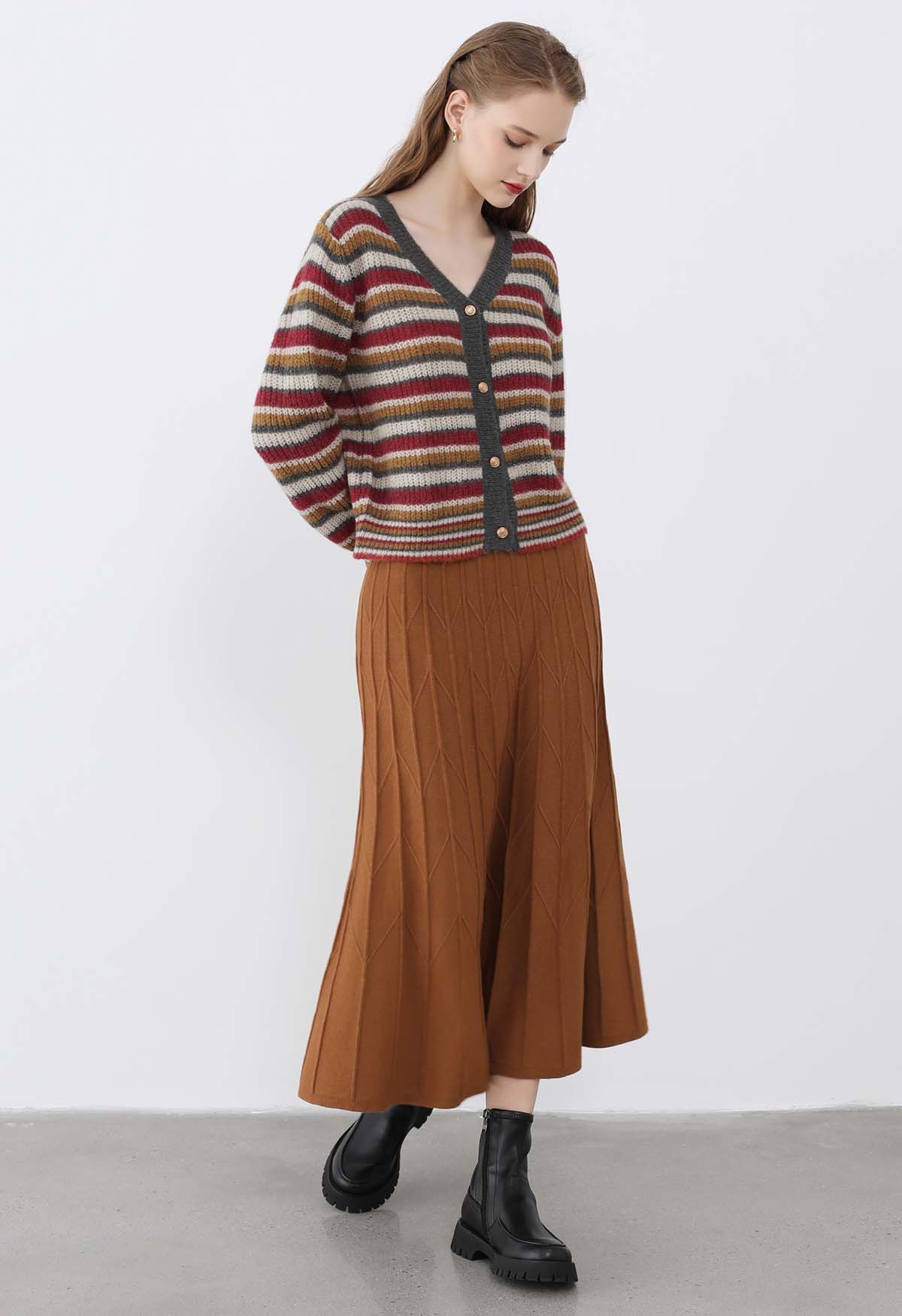 Zigzag Pleated Knit Skirt in Pumpkin