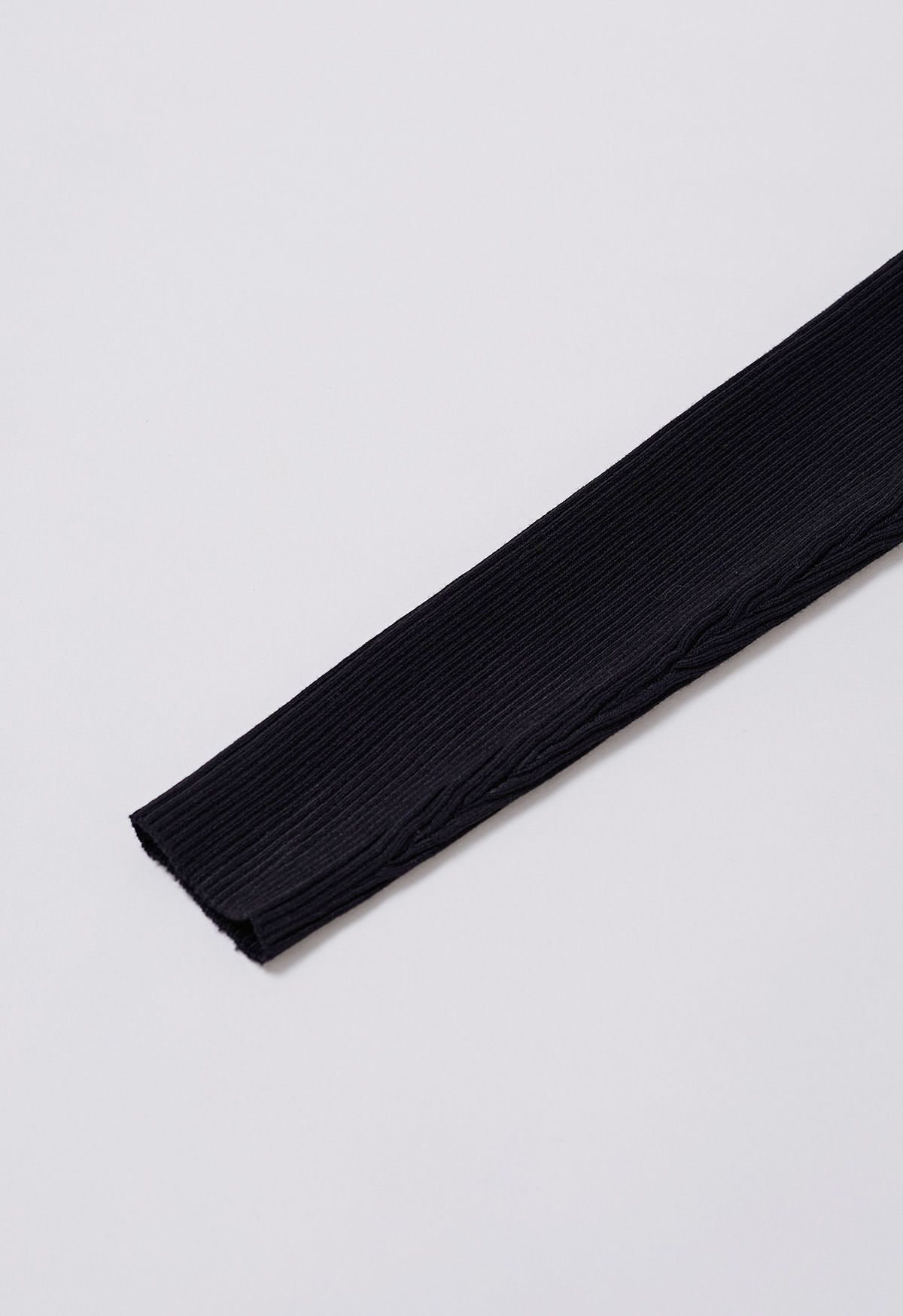 Off-Shoulder Mesh Spliced Knit Top in Black