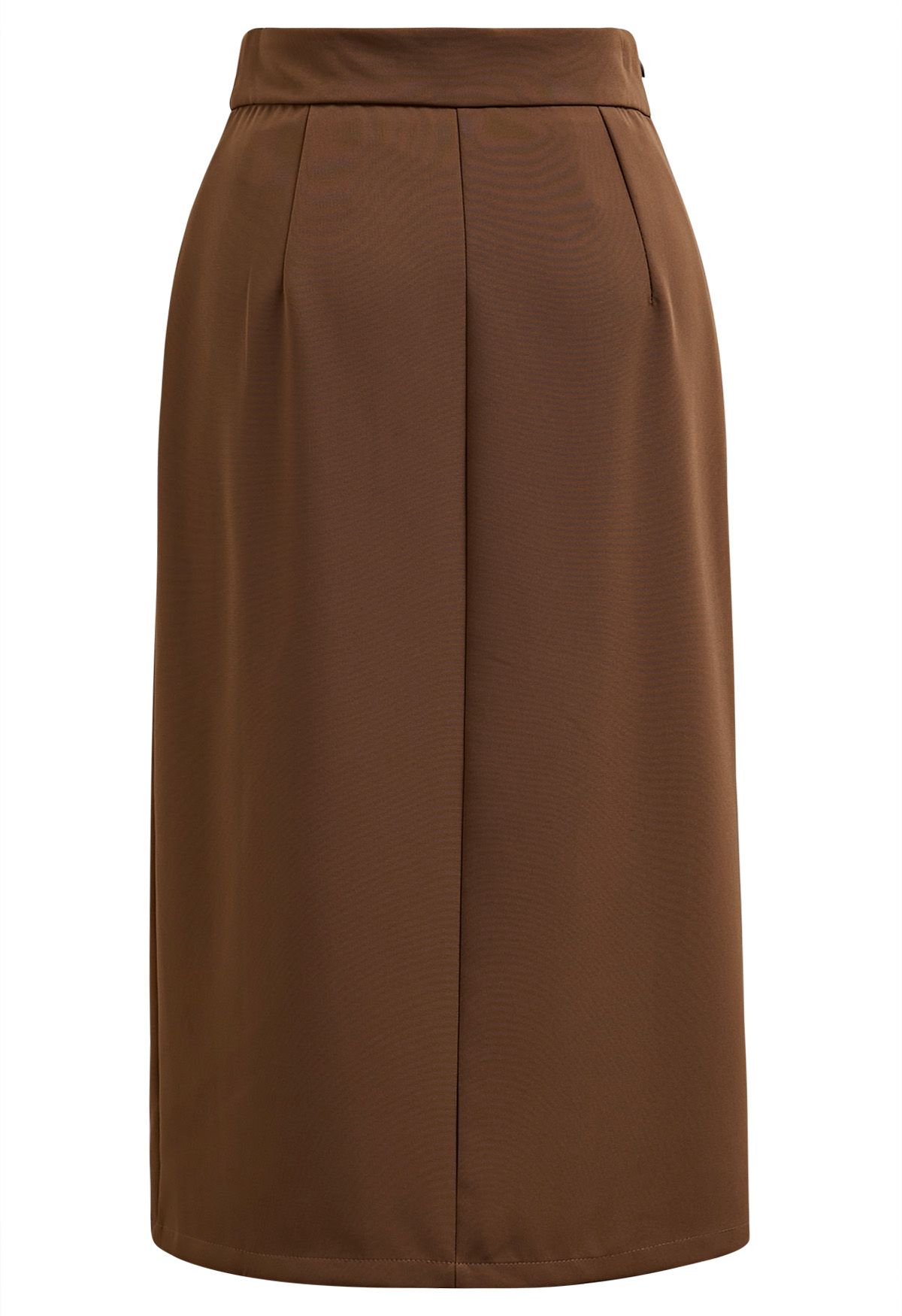 Enchanting Pleats Front Slit Pencil Skirt in Tan