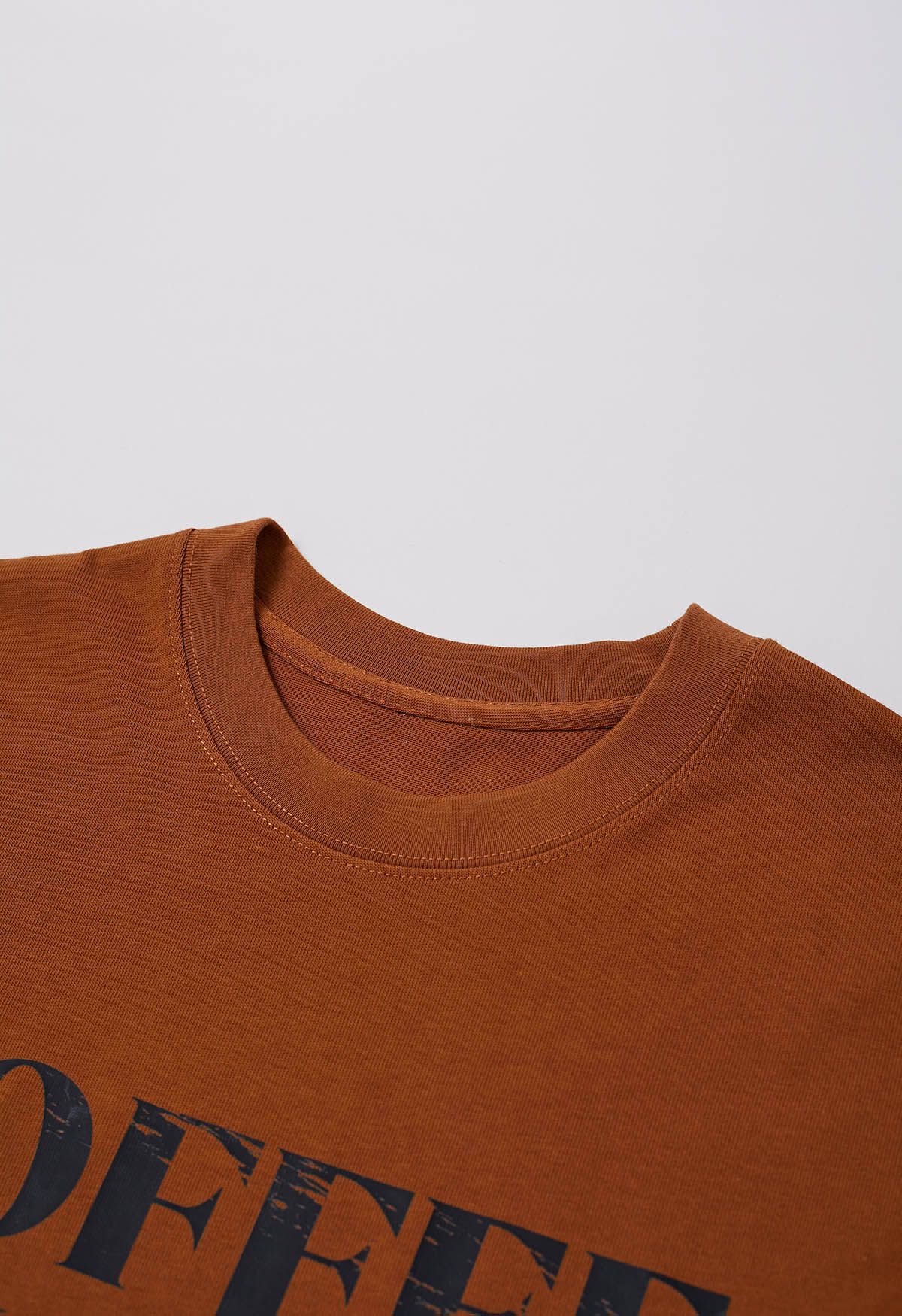 Coffee Queen Printed Cotton T-Shirt in Caramel