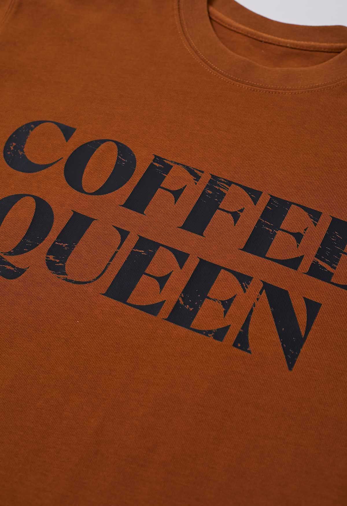 Coffee Queen Printed Cotton T-Shirt in Caramel