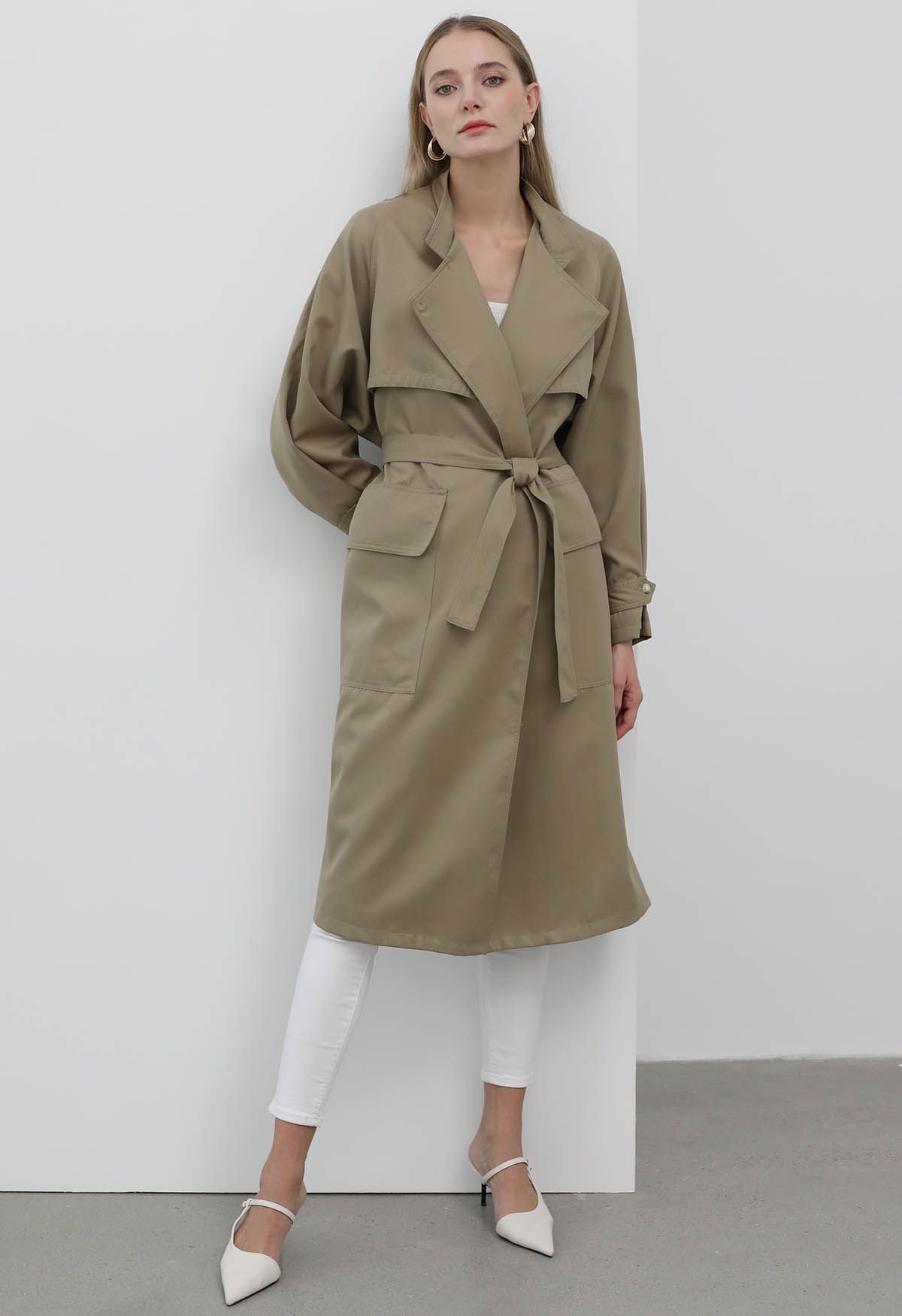 Ode to Autumn Belted Trench Coat in Khaki