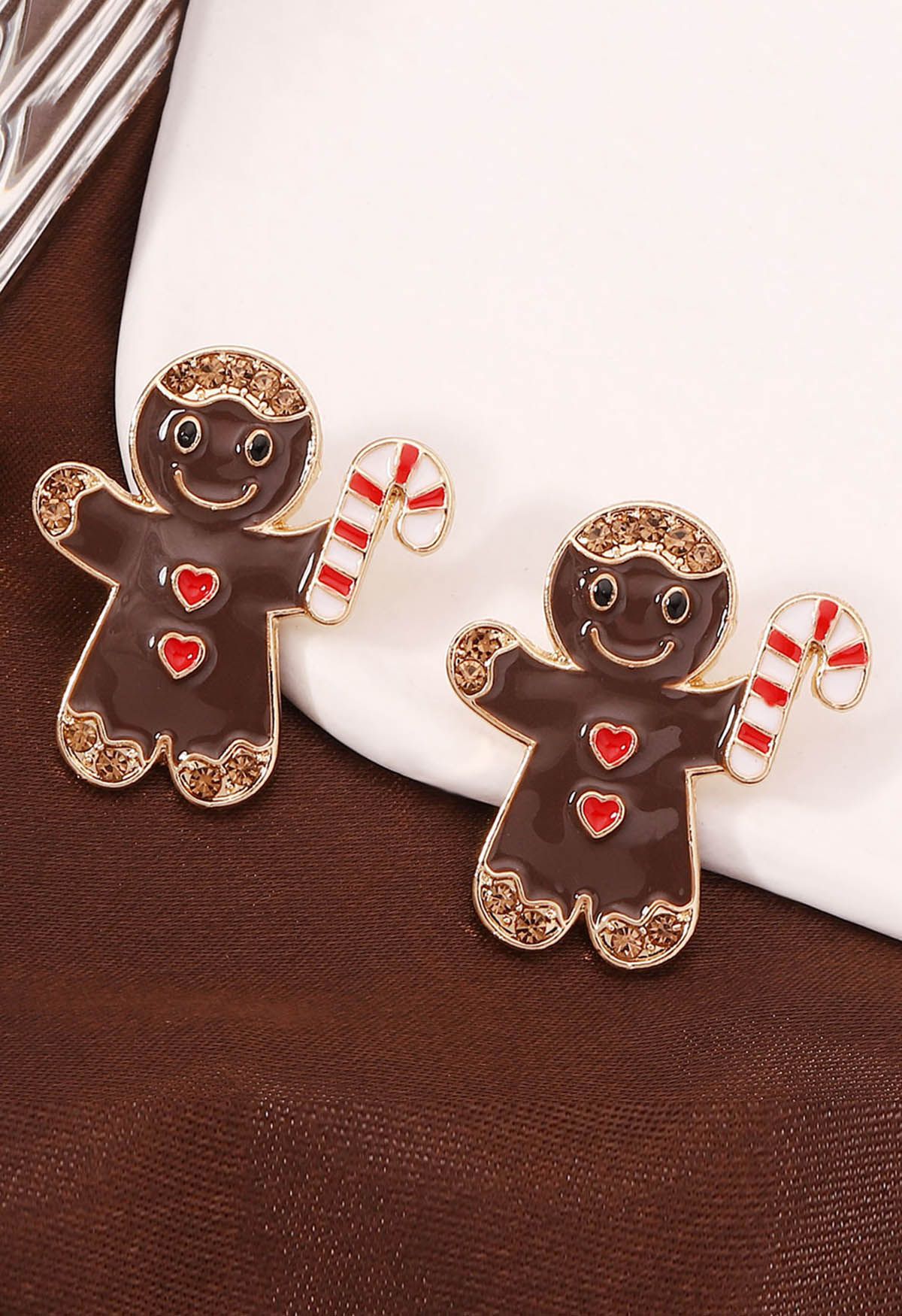 Chocolate Biscuitman Rhinestone Earrings