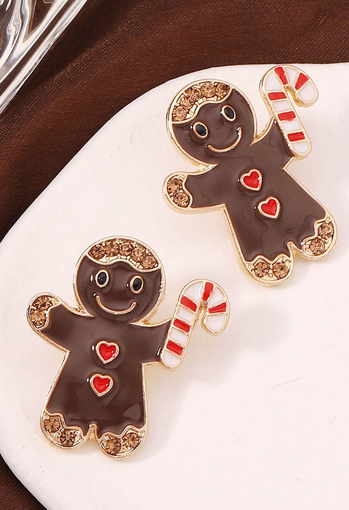 Chocolate Biscuitman Rhinestone Earrings