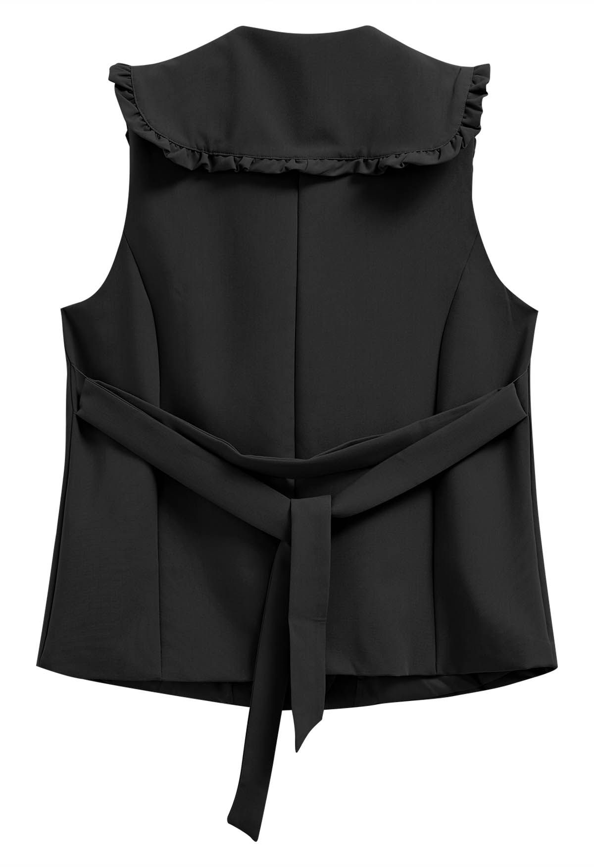 Ruffle Doll Collar Belted Vest in Black